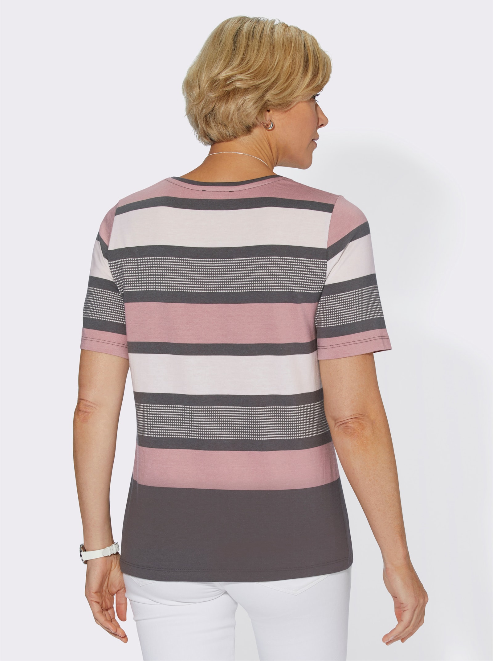 Rundhalsshirt in Blockstreifen - hortensie-geringelt