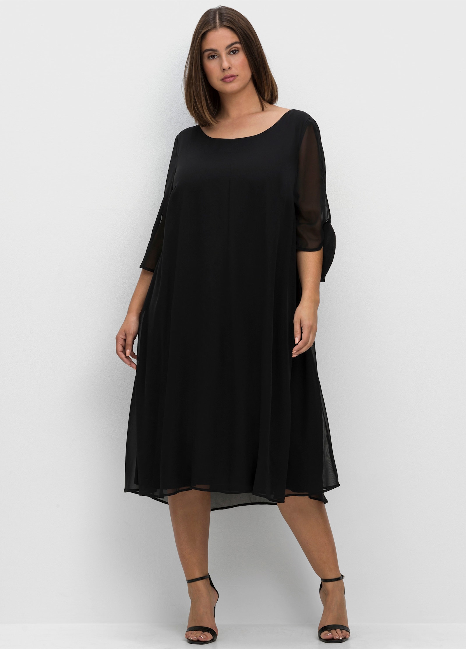 sheego Chiffonkleid in Midilänge - schwarz