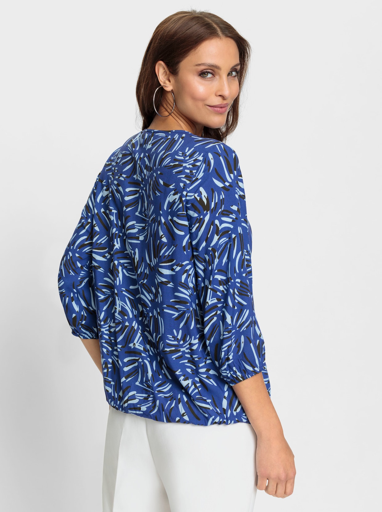 Bluse - royalblau-graphit-bedruckt