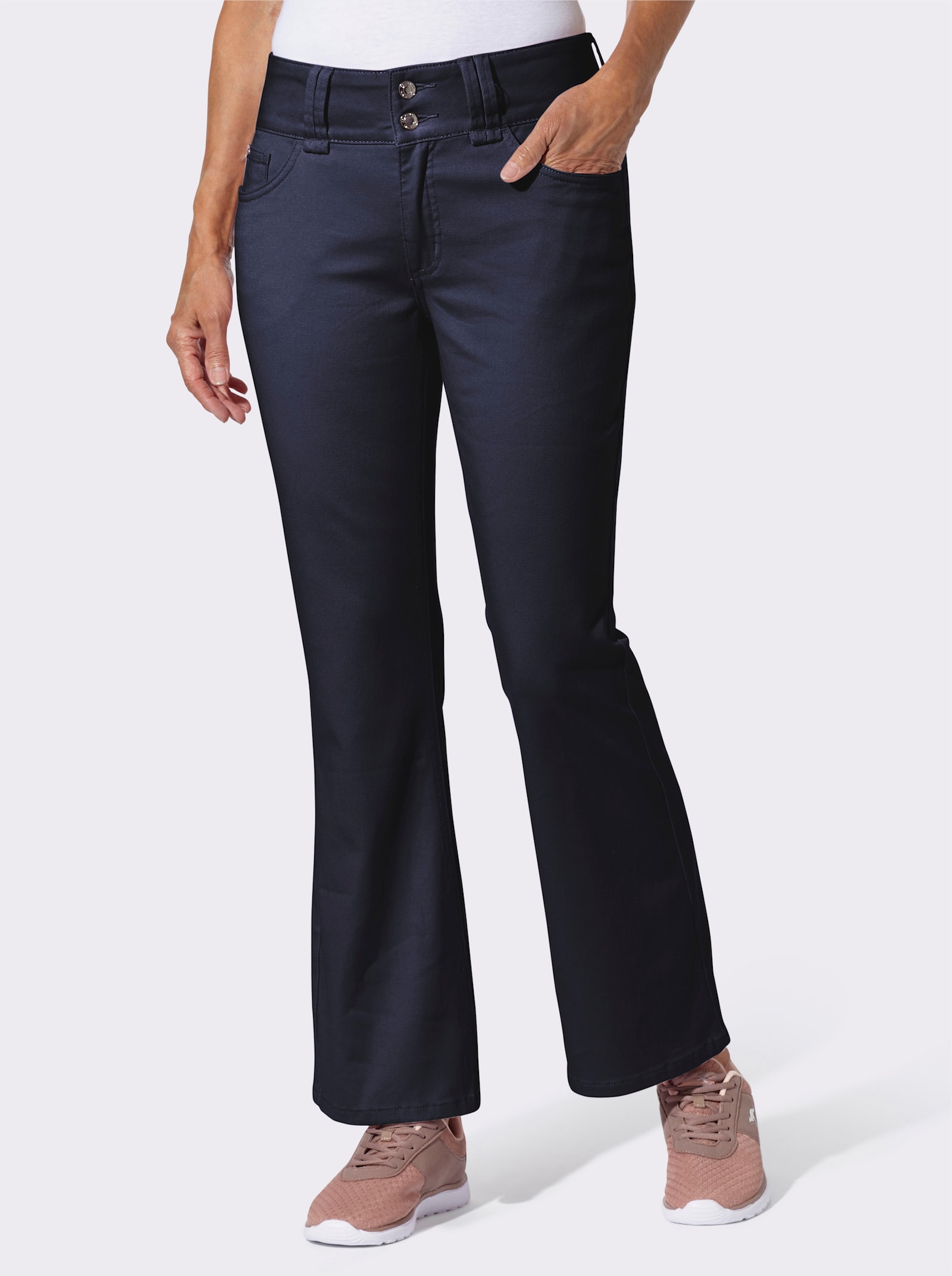 Bootcut-Jeans mit hoher Taille - marine