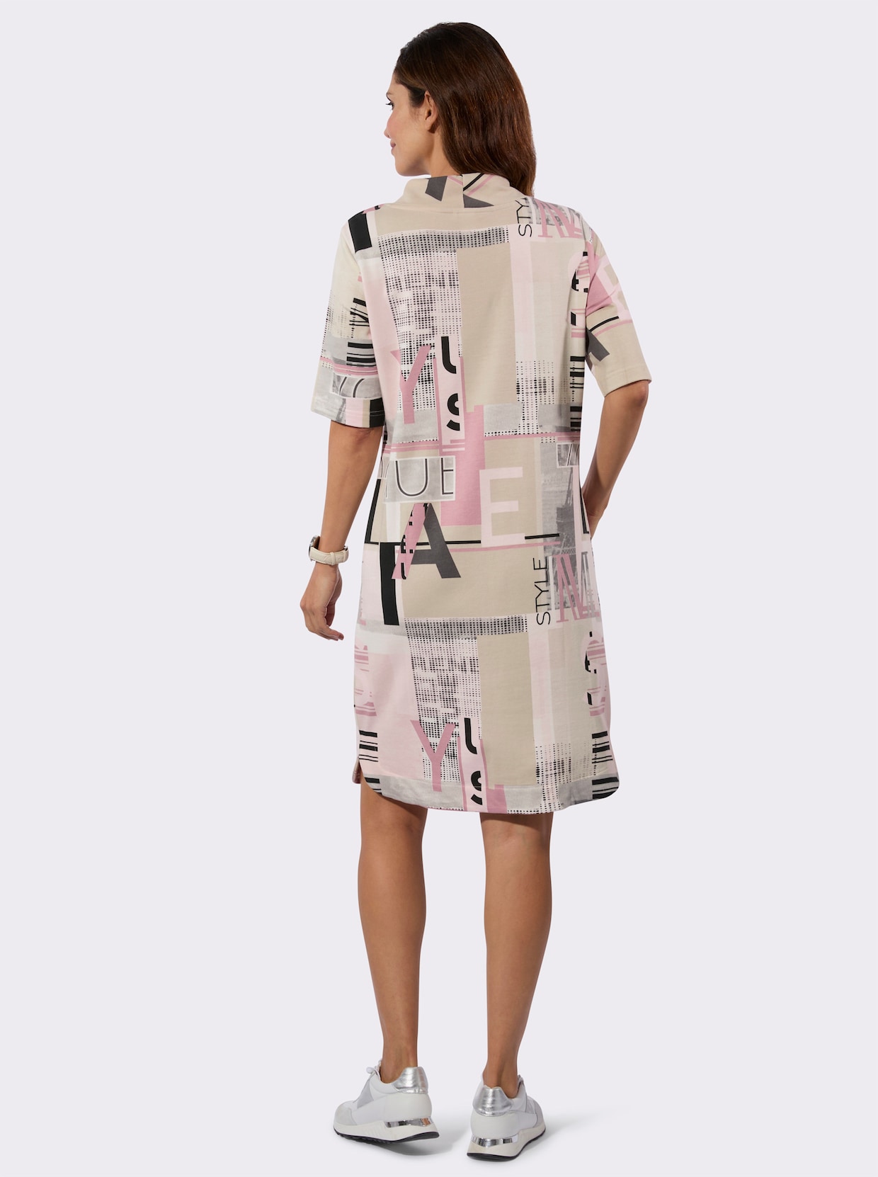 Jerseykleid mit Lettering-Print - hortensie-sand-bedruckt