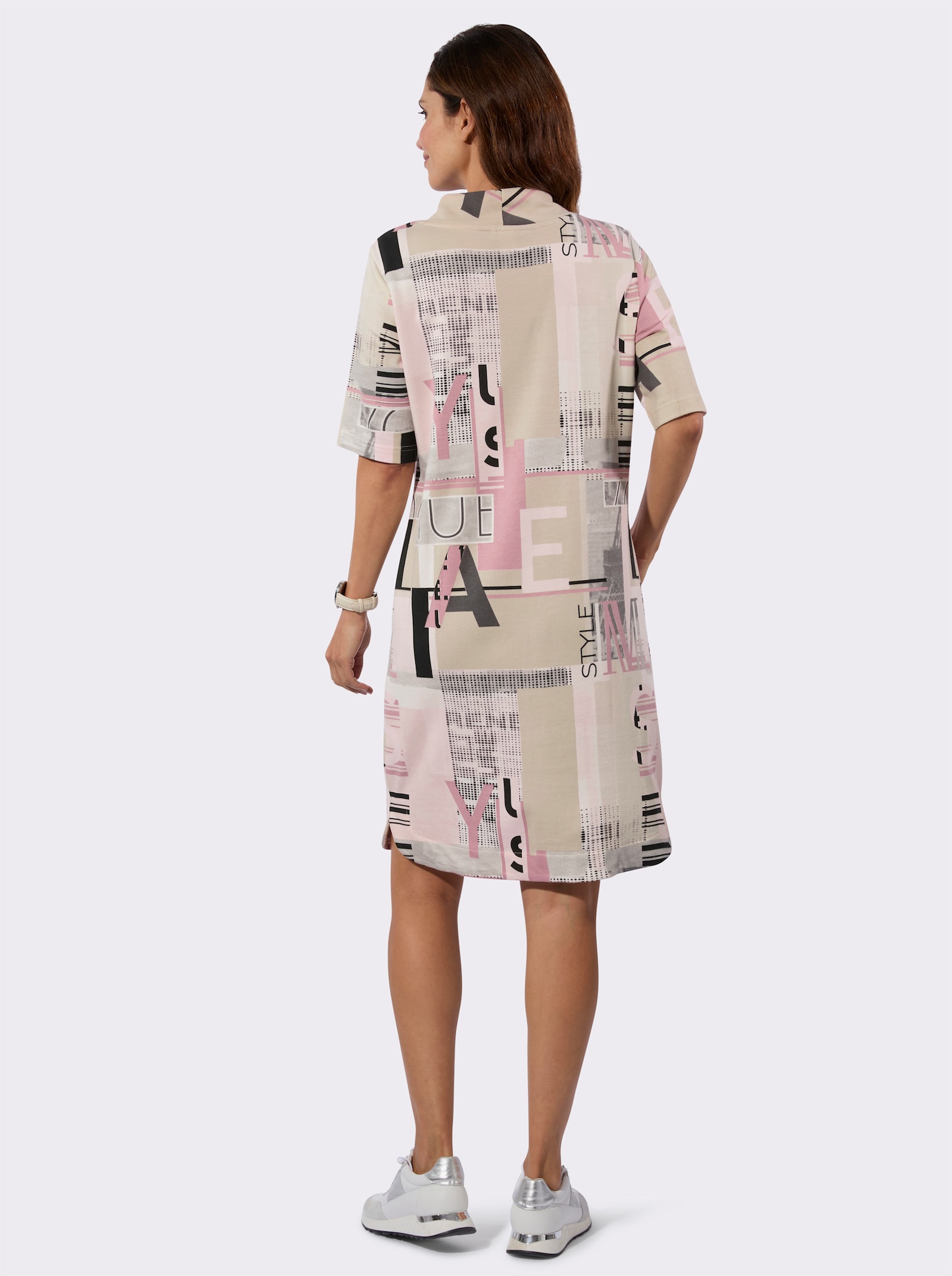 Jerseykleid mit Lettering-Print - hortensie-sand-bedruckt