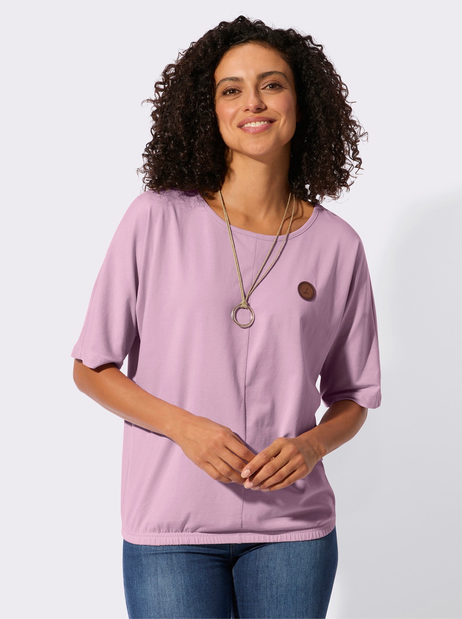 Kurzarmshirt mit Fledermausärmeln - rosé