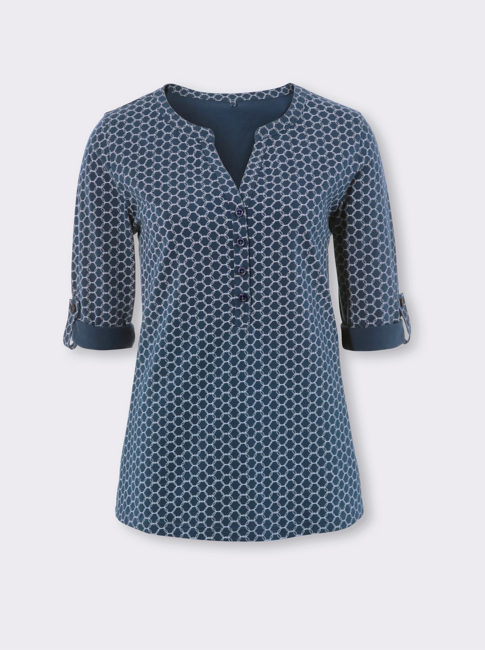 3/4-Arm-Shirt mit krempelbaren Ärmeln - dunkelblau-bedruckt