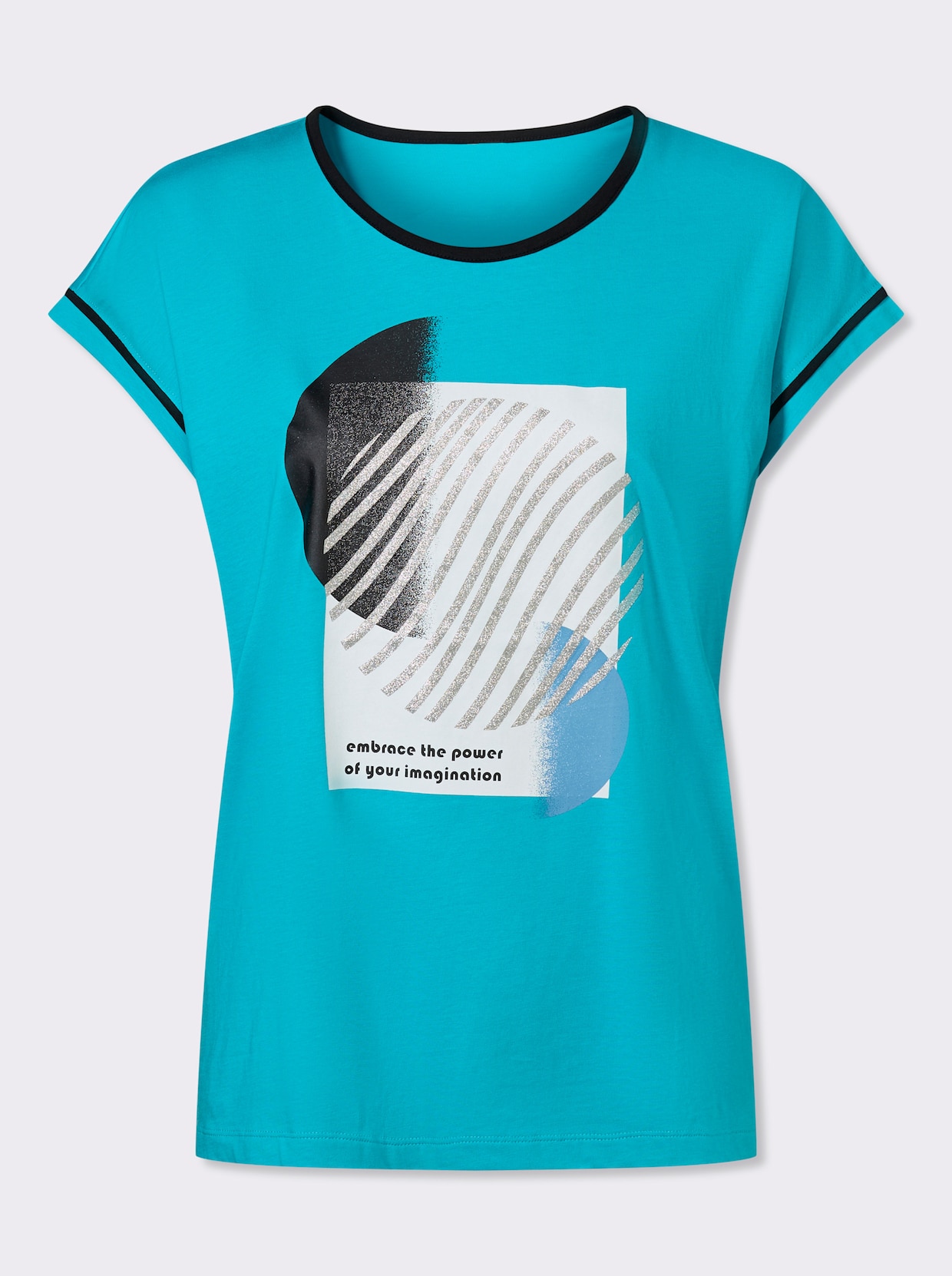 Kurzarmshirt - türkis-schwarz