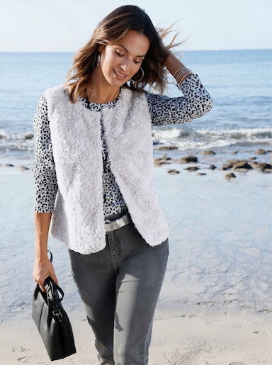 Fellimitatweste mit Hakenverschluss - hellgrau