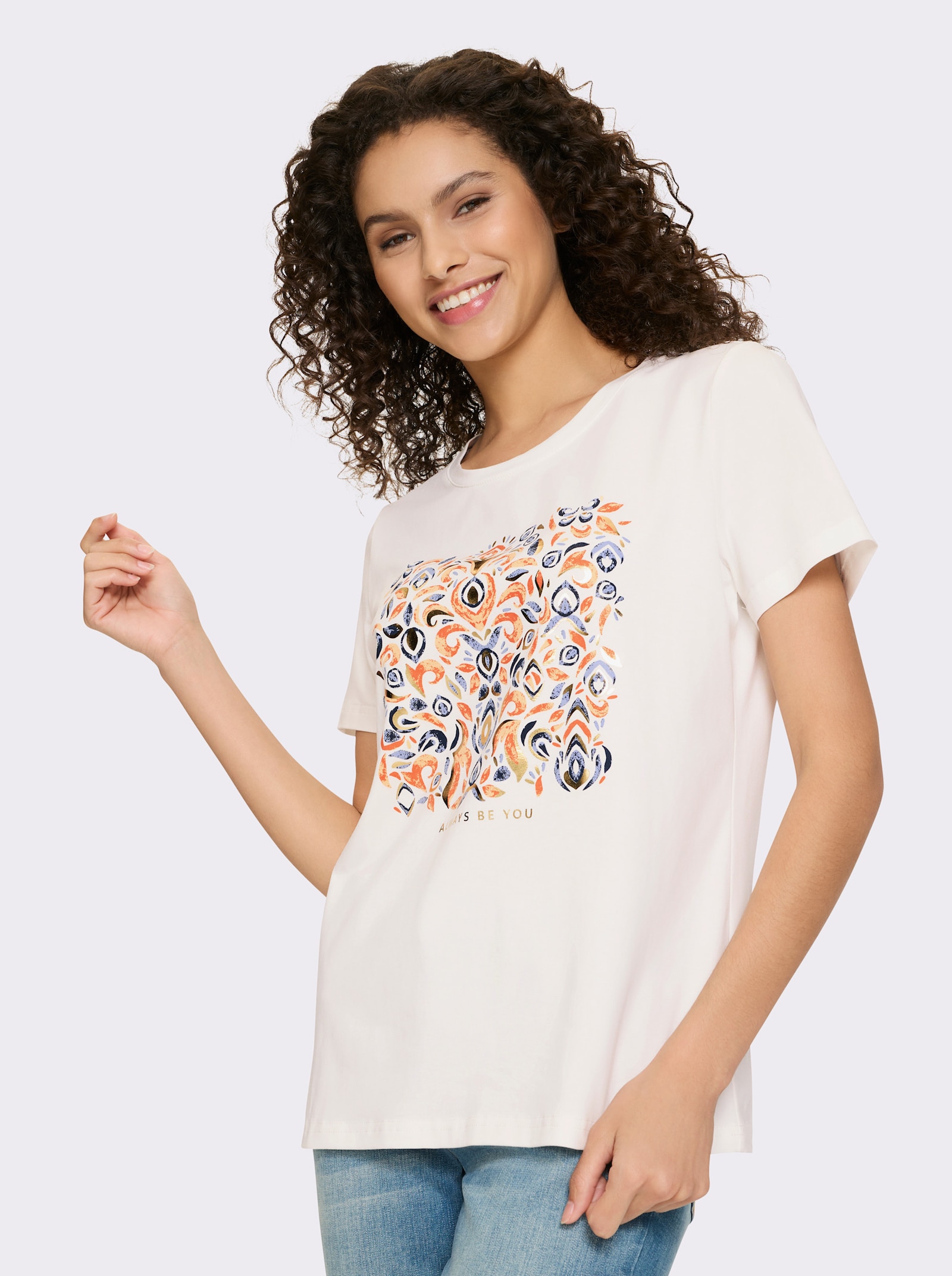 heine Shirt mit Foliendruck - ecru-taubenblau-bedruckt