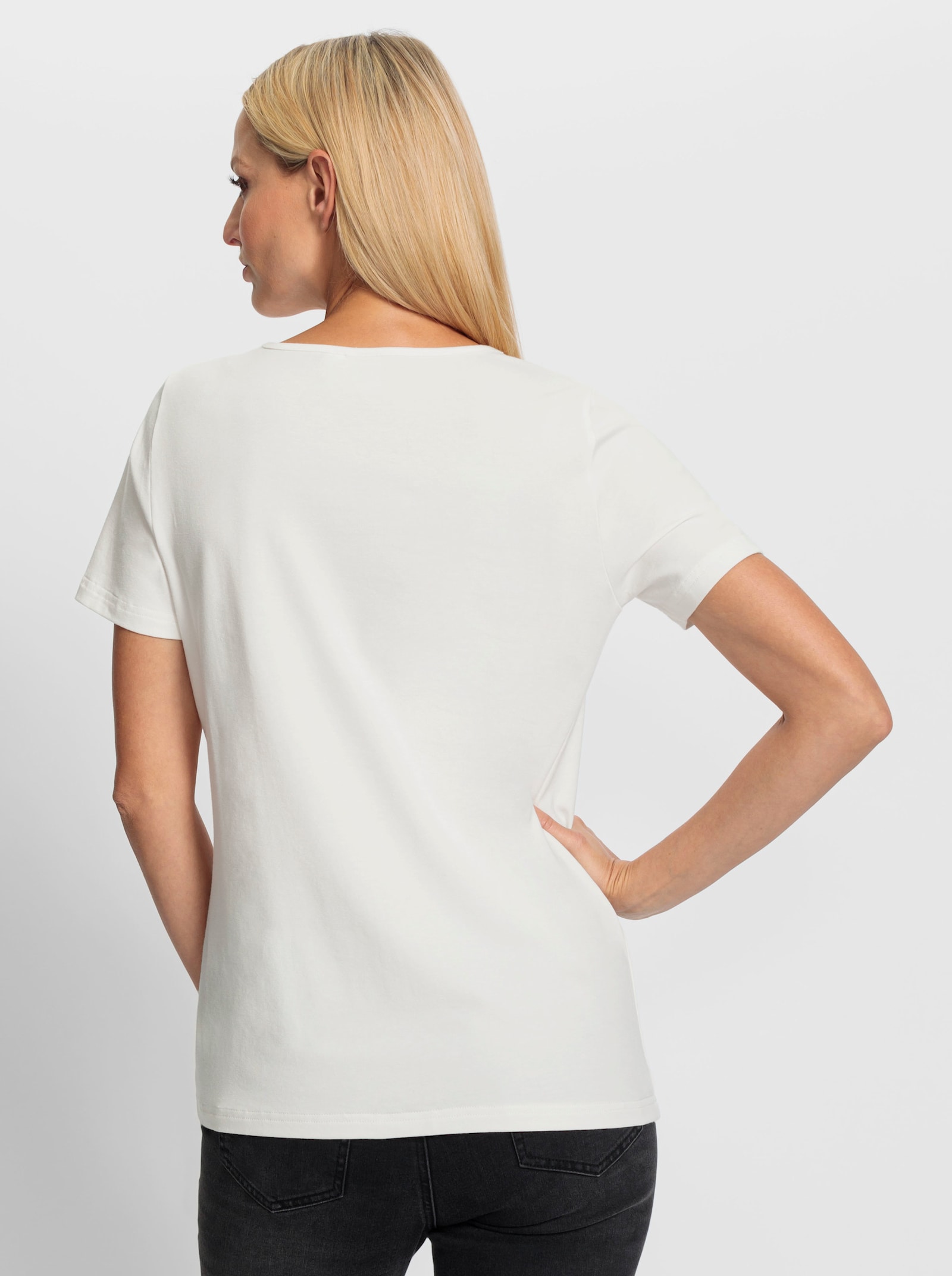 heine Shirt met korte mouwen en opschrift - ecru/taupe geprint