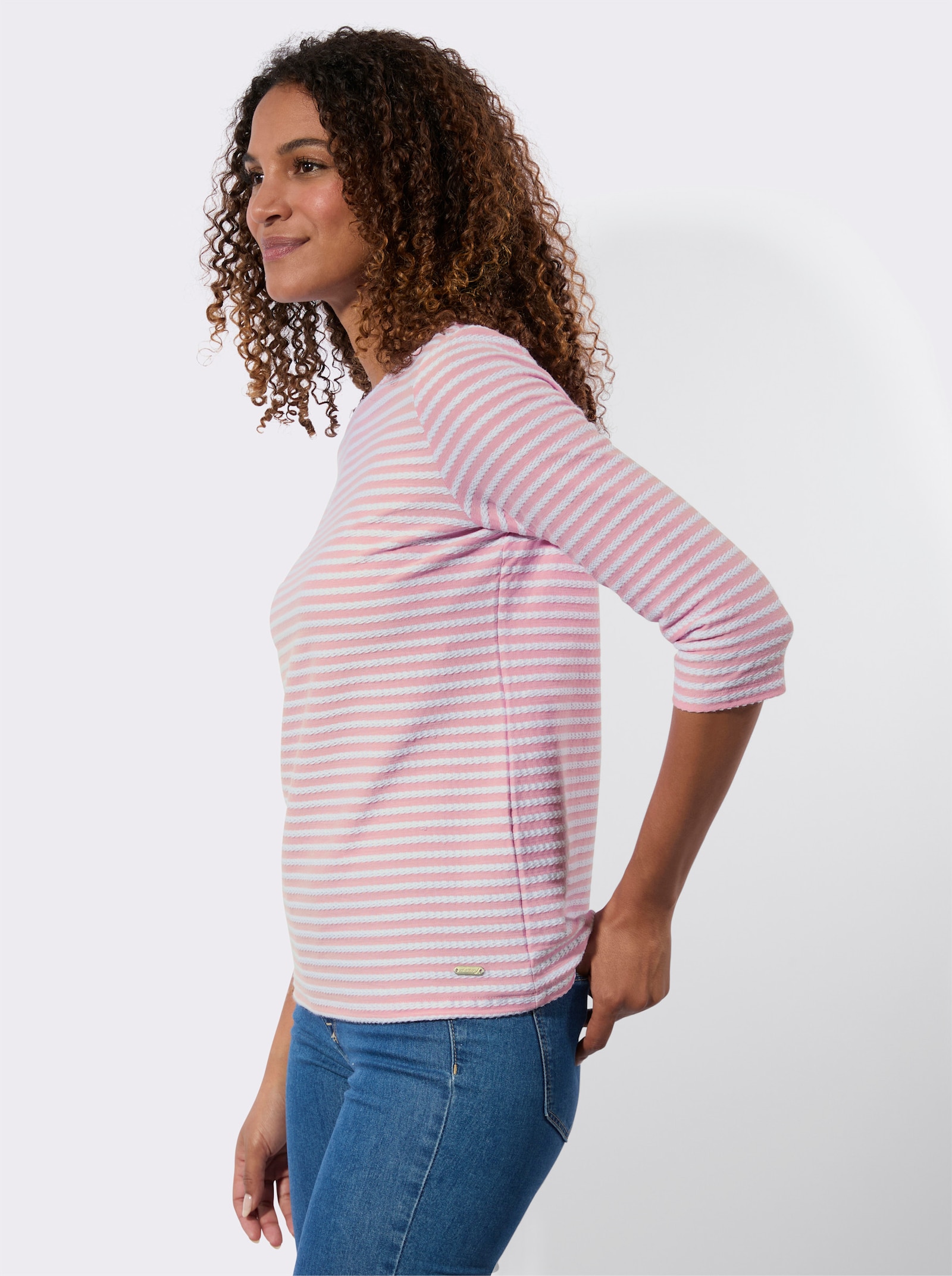 Pruh. tričko s lodičk. výstrihom - Ružové biele vynorovaný