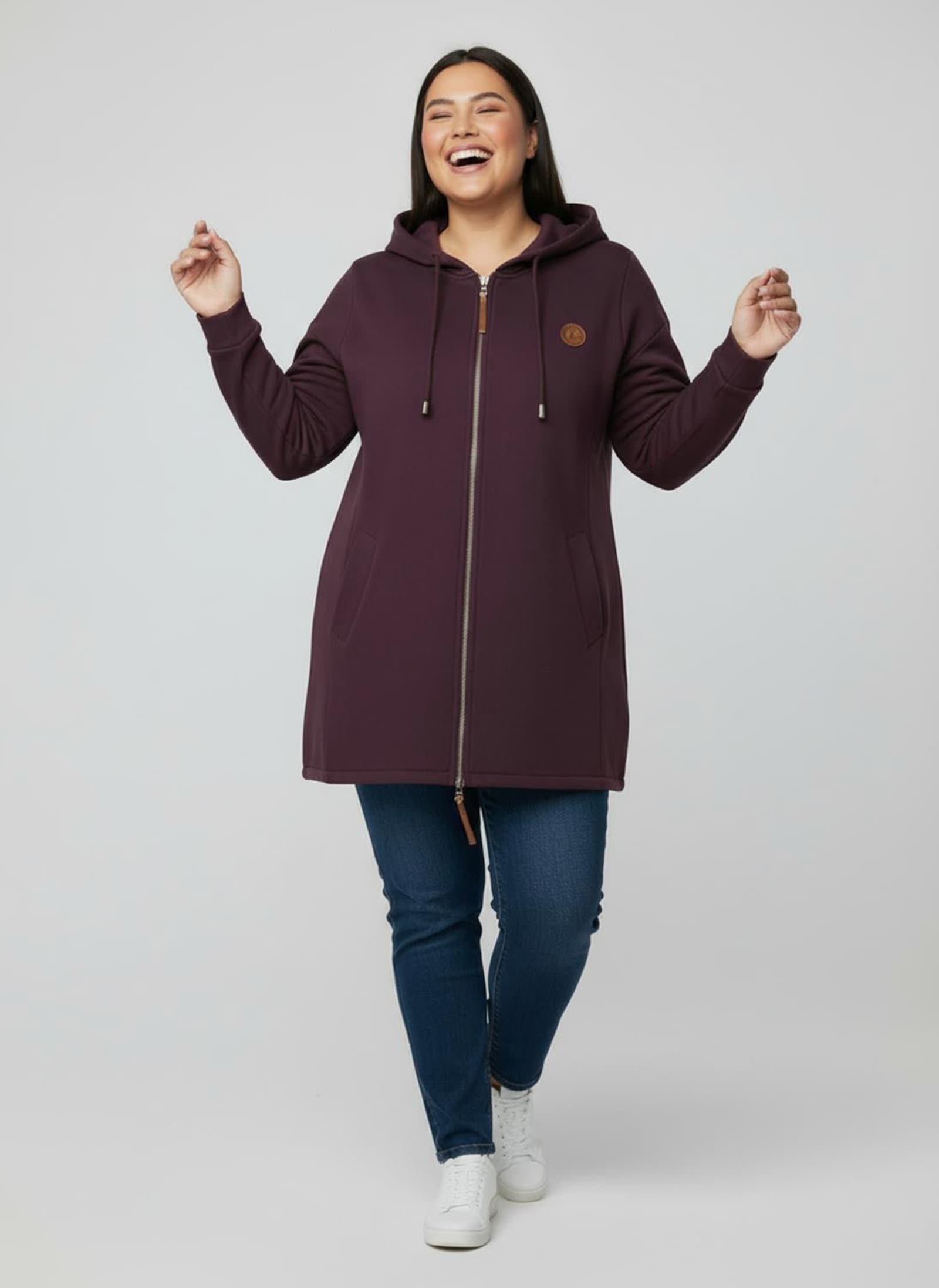 Sweatjacke mit 2-Wege-Reißverschluss - burgund