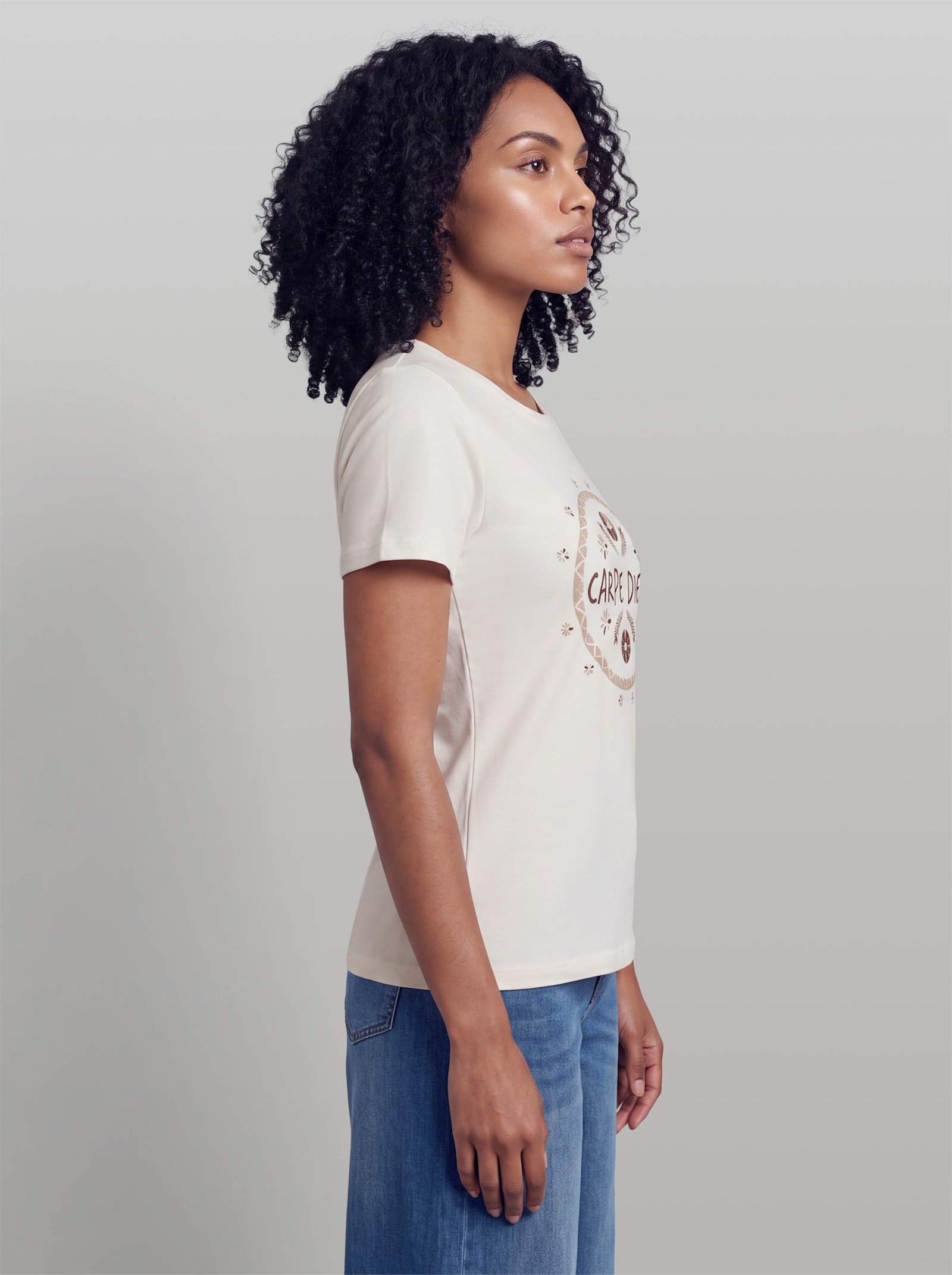 heine Kurzarmshirt mit Schriftzug - ecru