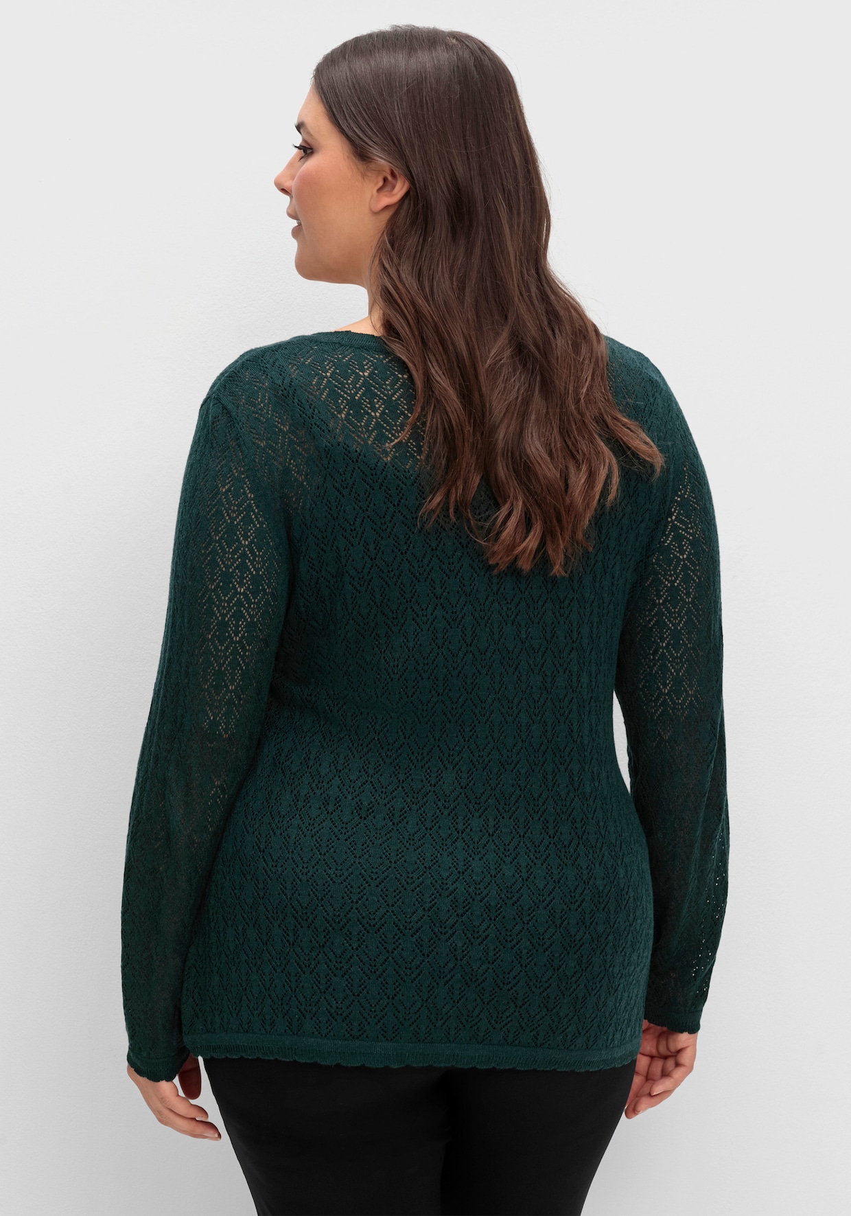sheego Ajourpullover - diepgroen