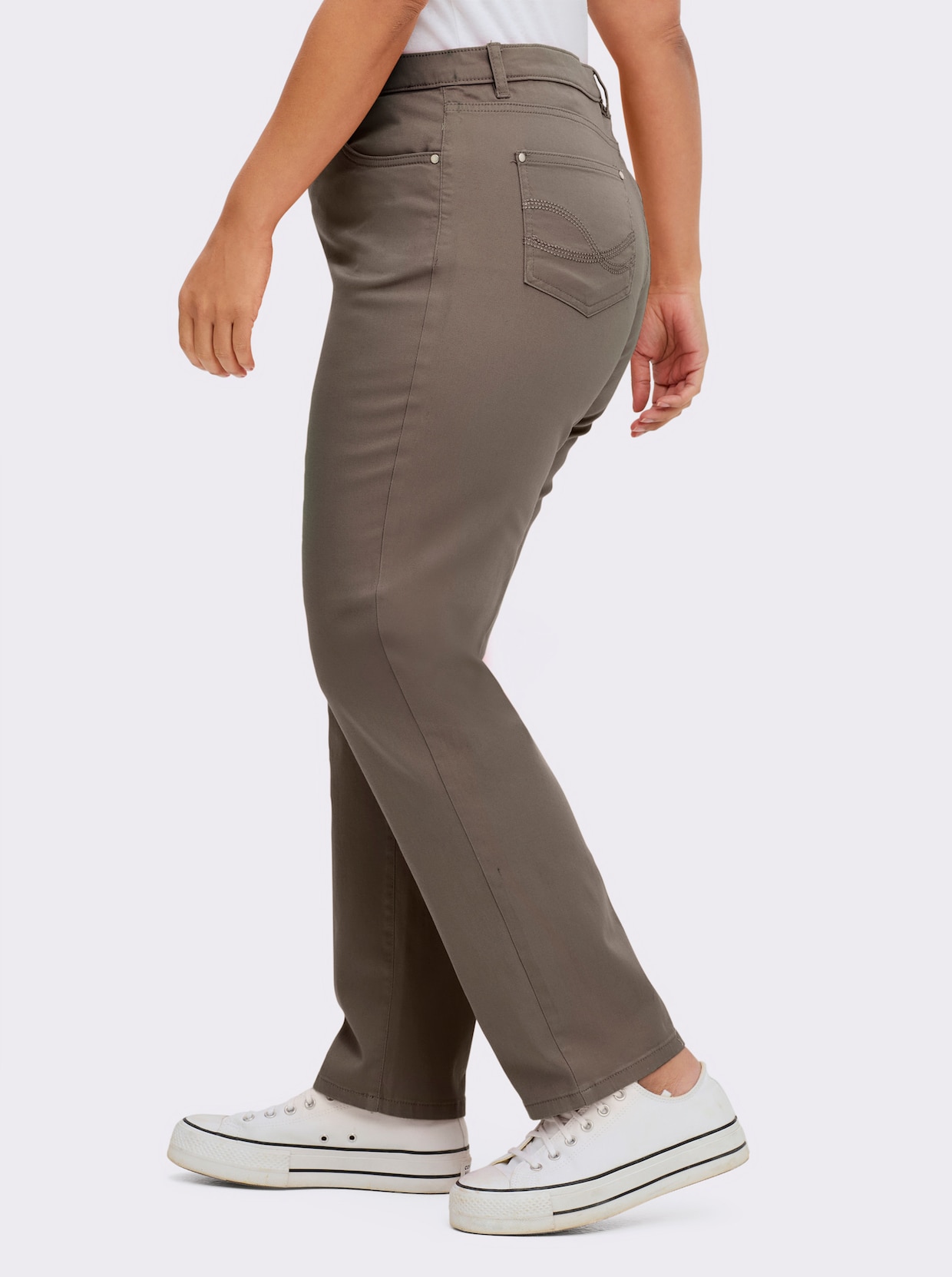 5-Pocket-Jeans mit bestickten Gesäßtaschen - taupe