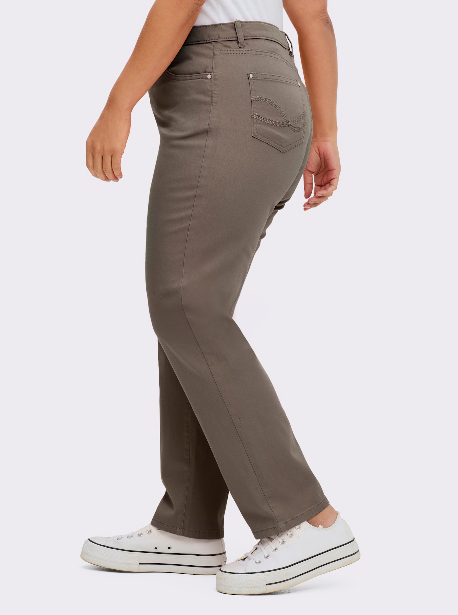 5-Pocket-Jeans mit bestickten Gesäßtaschen - taupe