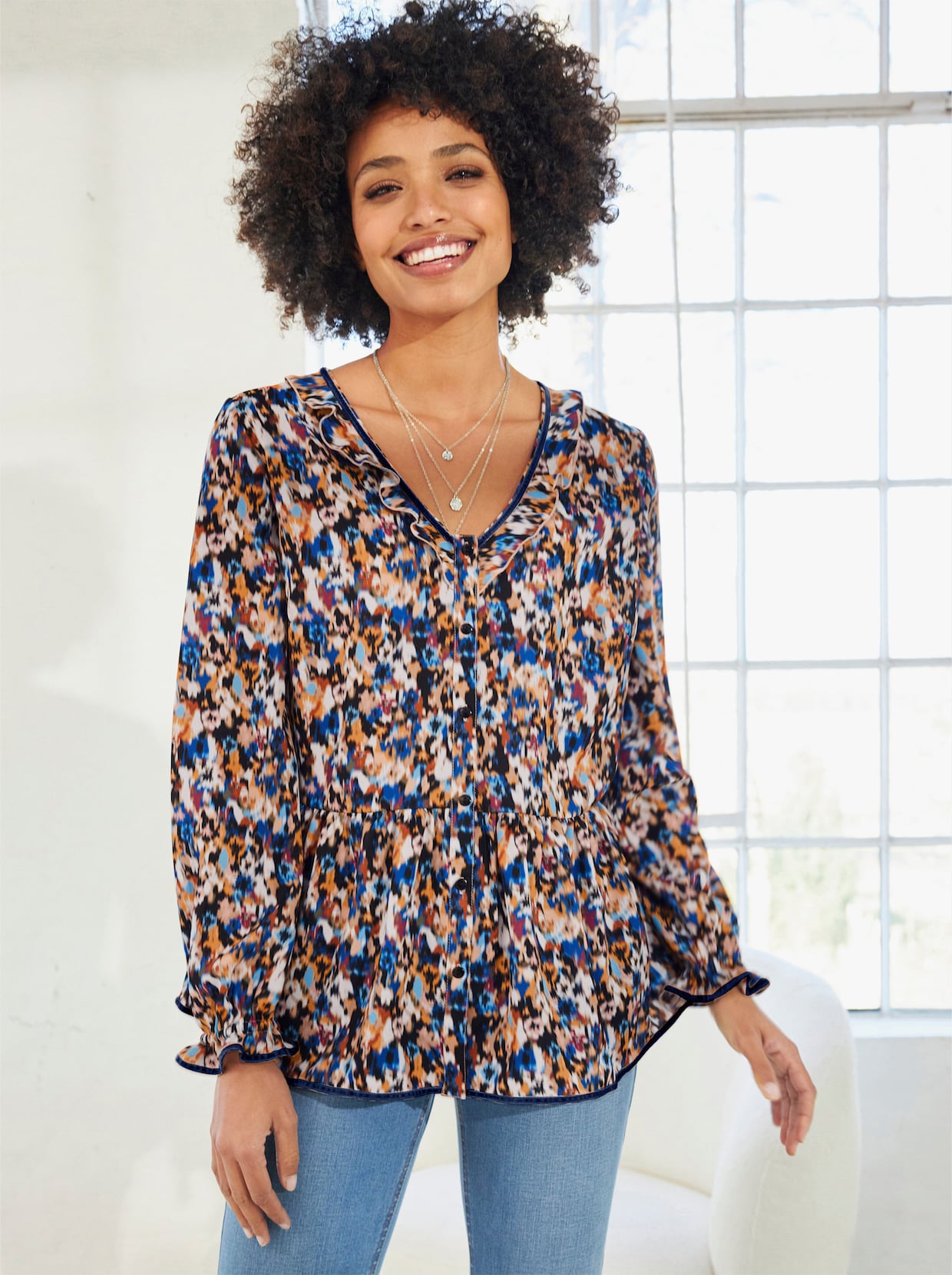 heine Blouse met print - hemelsblauw/camel bedrukt