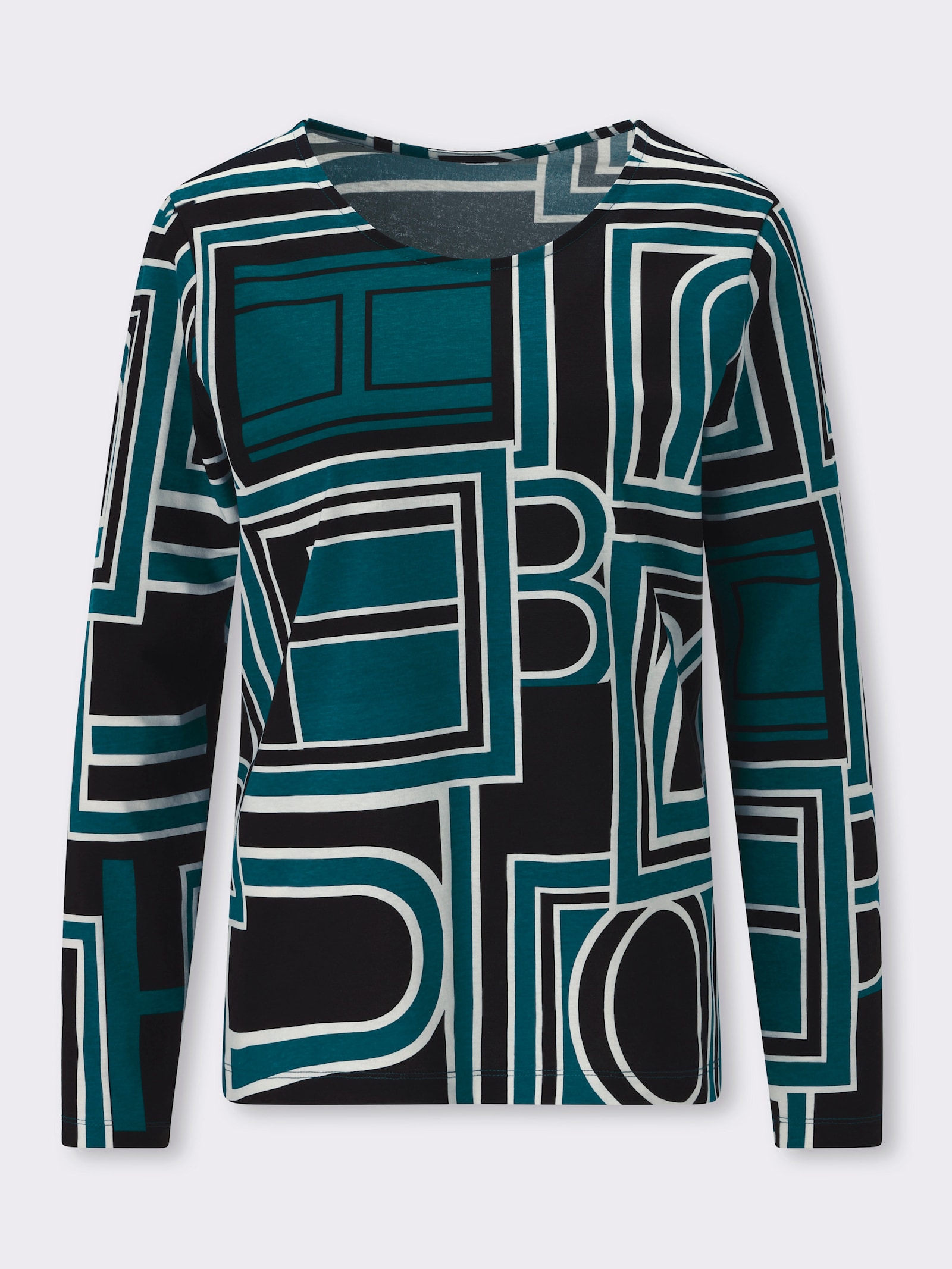 Langarmshirt mit grafischem Druck - aquapetrol-schwarz-bedruckt