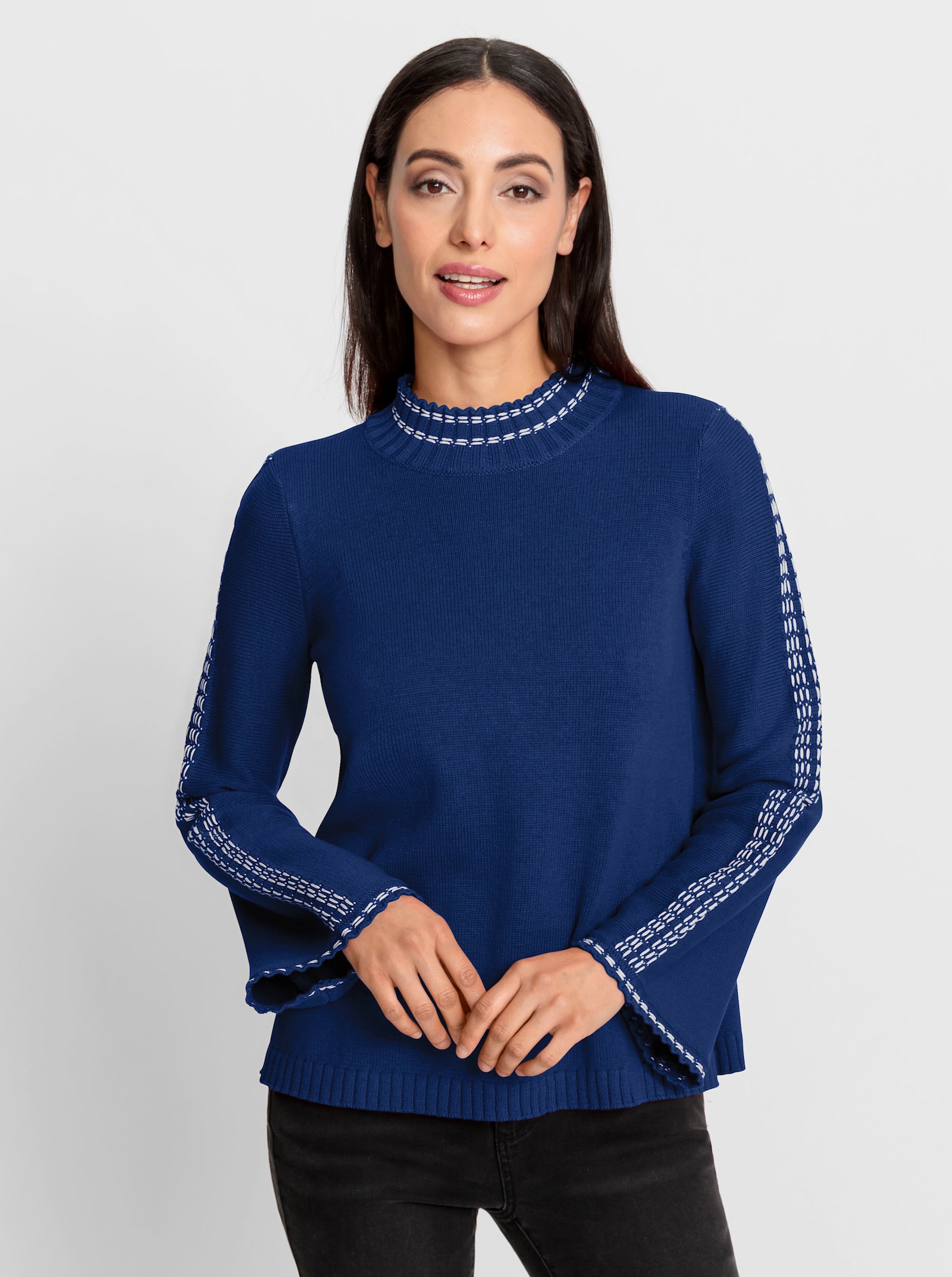 heine Stehkragenpullover mit Trompeten-Ärmeln - royalblau