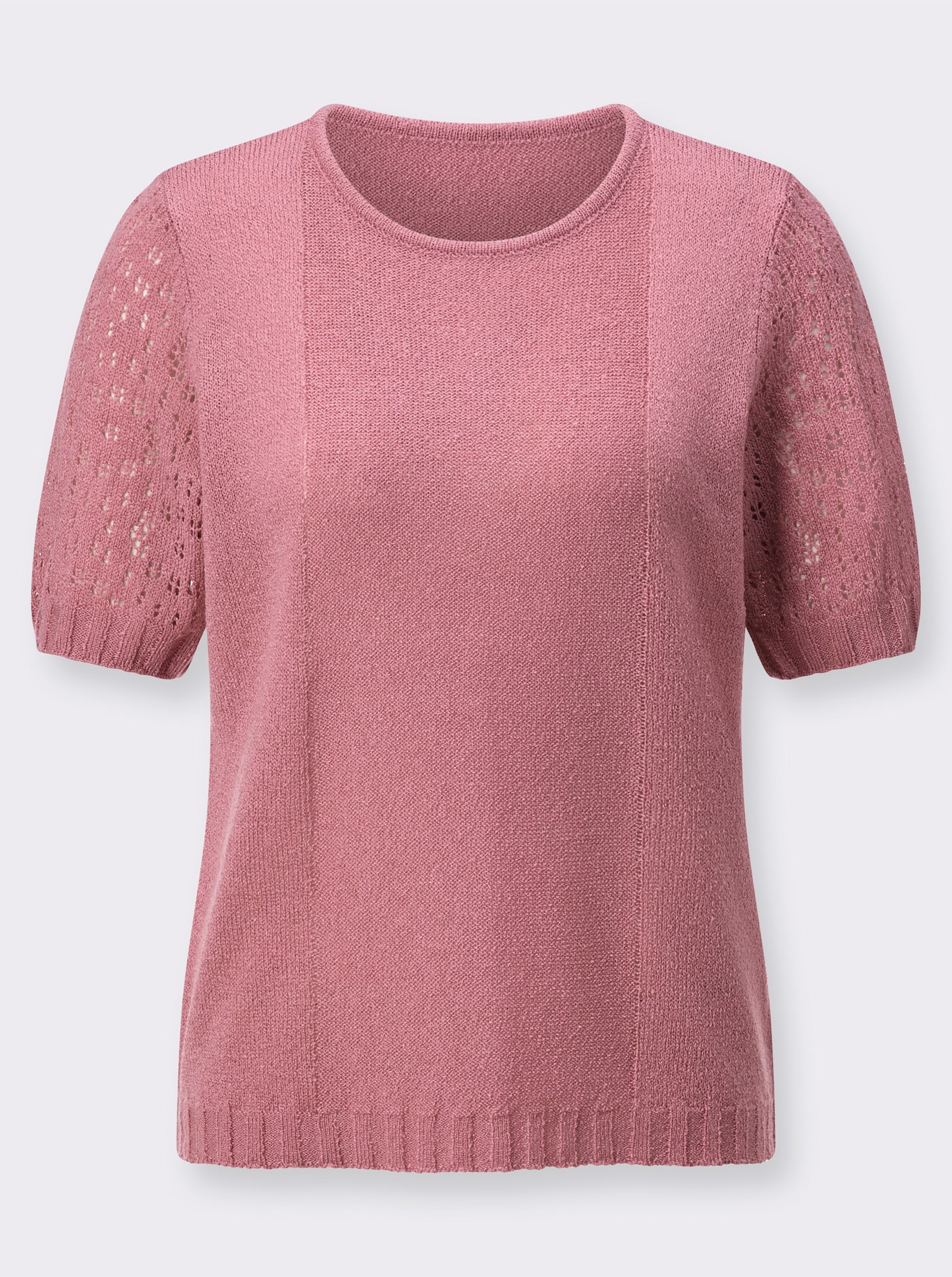 Bouclé-Pullover mit Ajourmuster-Ärmeln - altrosa
