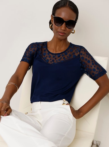 Kurzarmshirt mit Mesh-Einsatz - marine