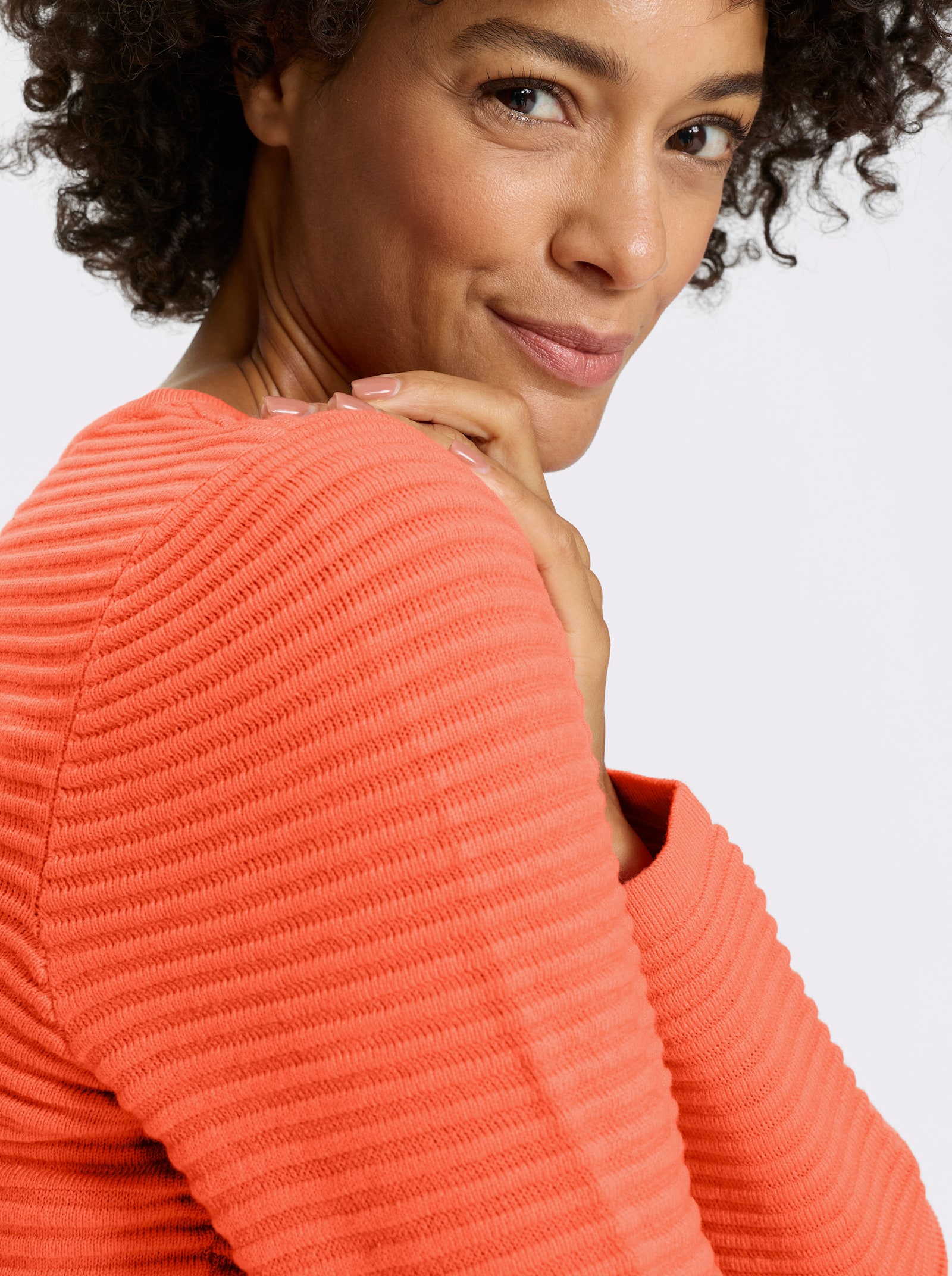 Långärmad tröja i ribbad look - korall
