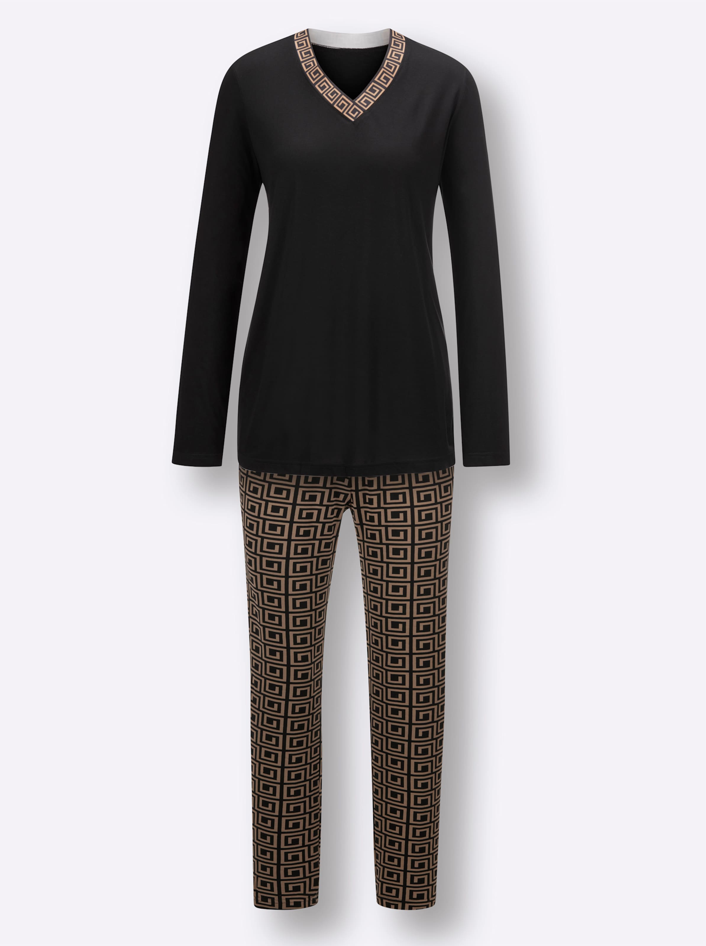 Wäschepur Damen Schwarz Camel Schlafanzug von Baur - Bild 2