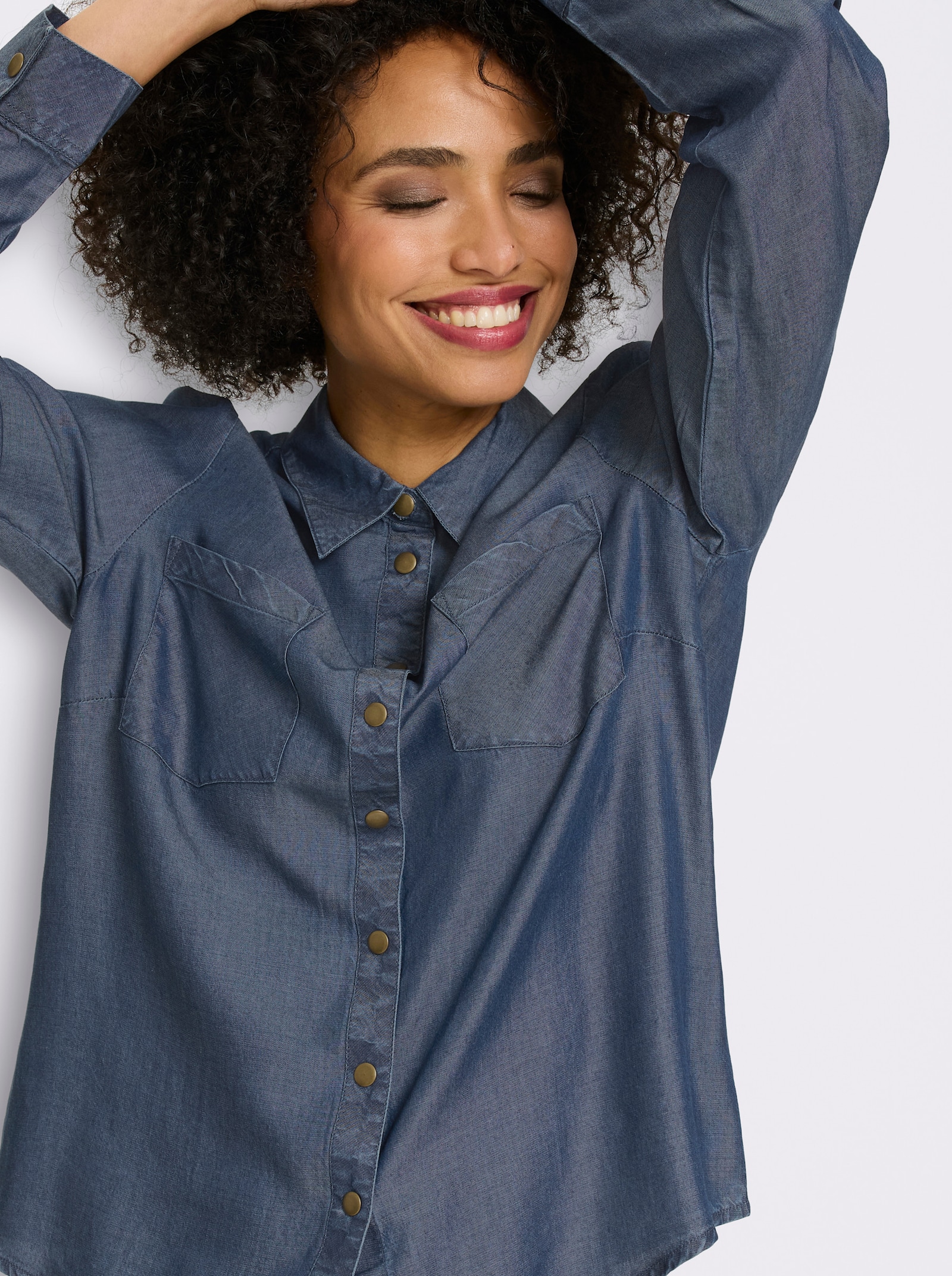 heine Blouse met lange mouwen in denimlook - donkerblauw