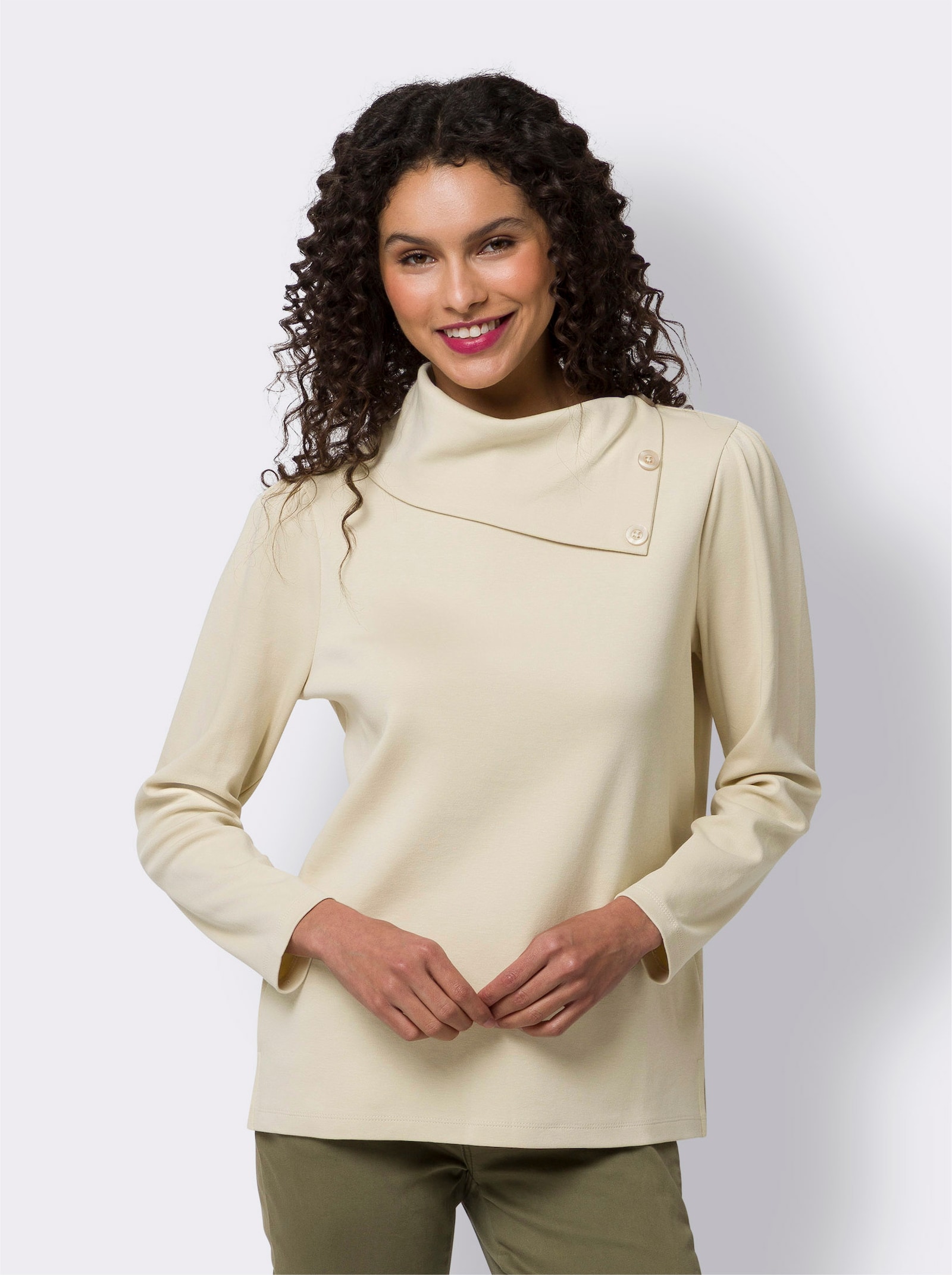 heine Shirt met lange mouwen en platte kraag - zand