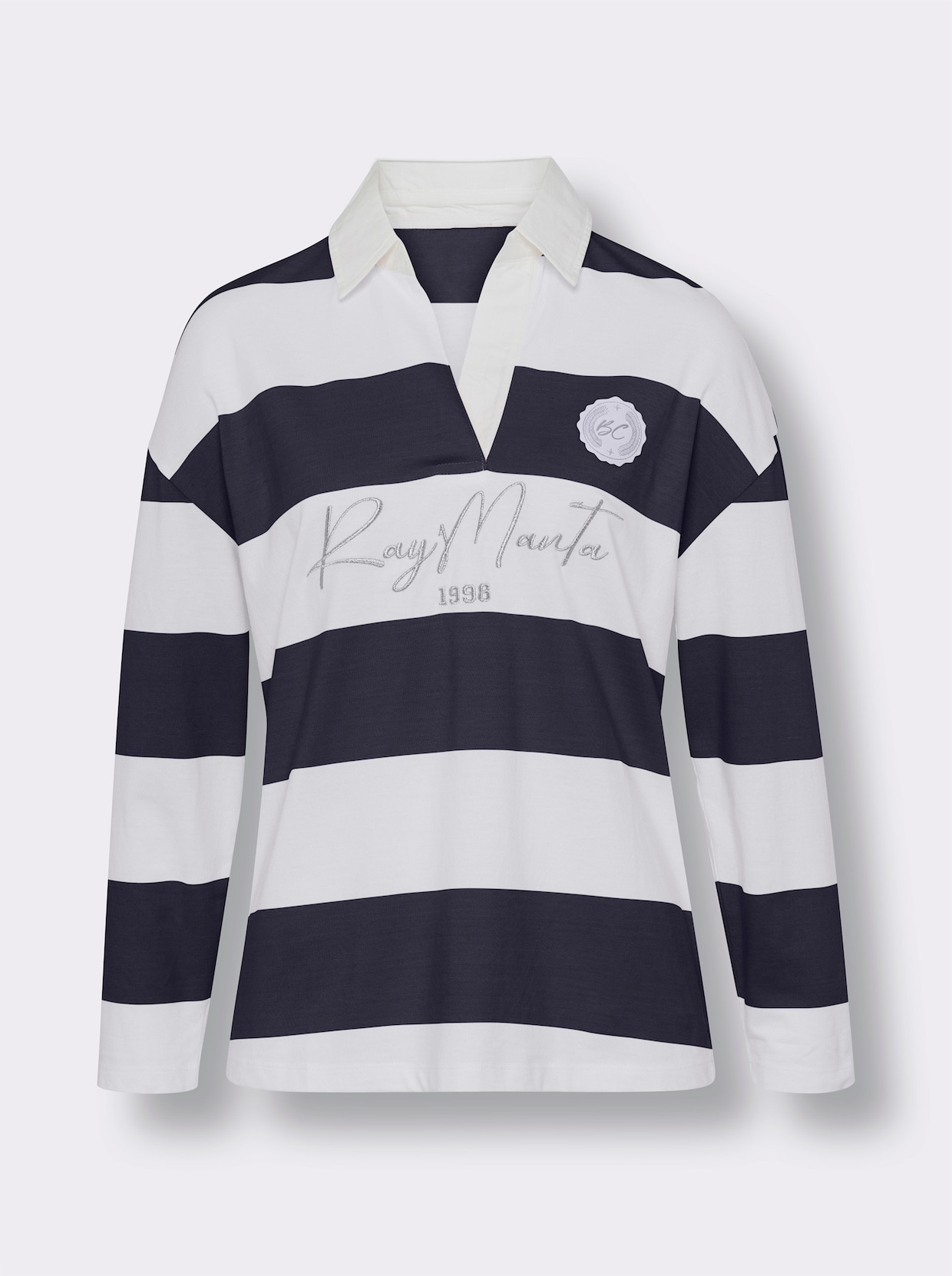 heine Poloshirt met lange mouwen - marine/ecru geprint