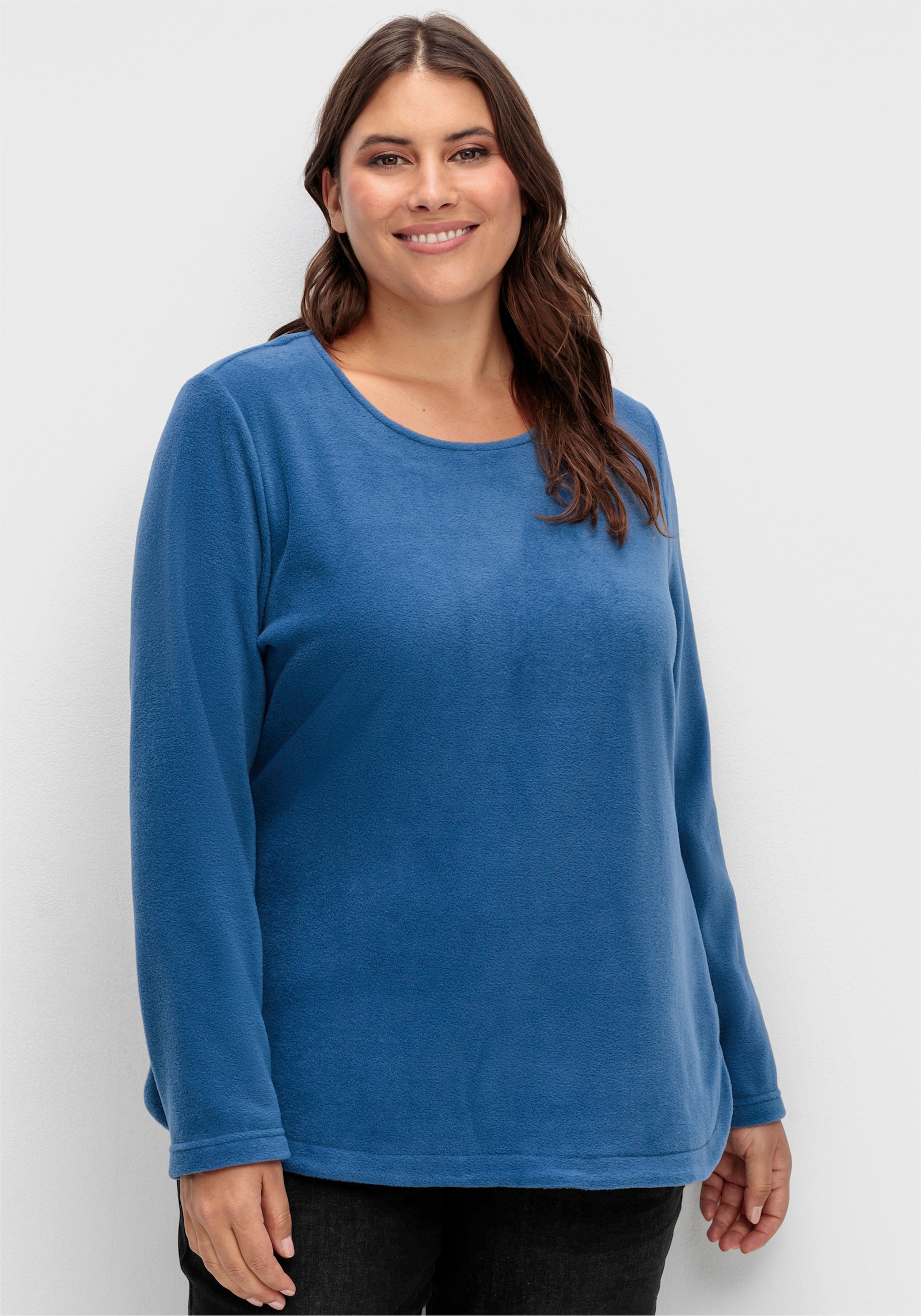 Fleeceshirt mit abgerundetem Saum - jeansblau