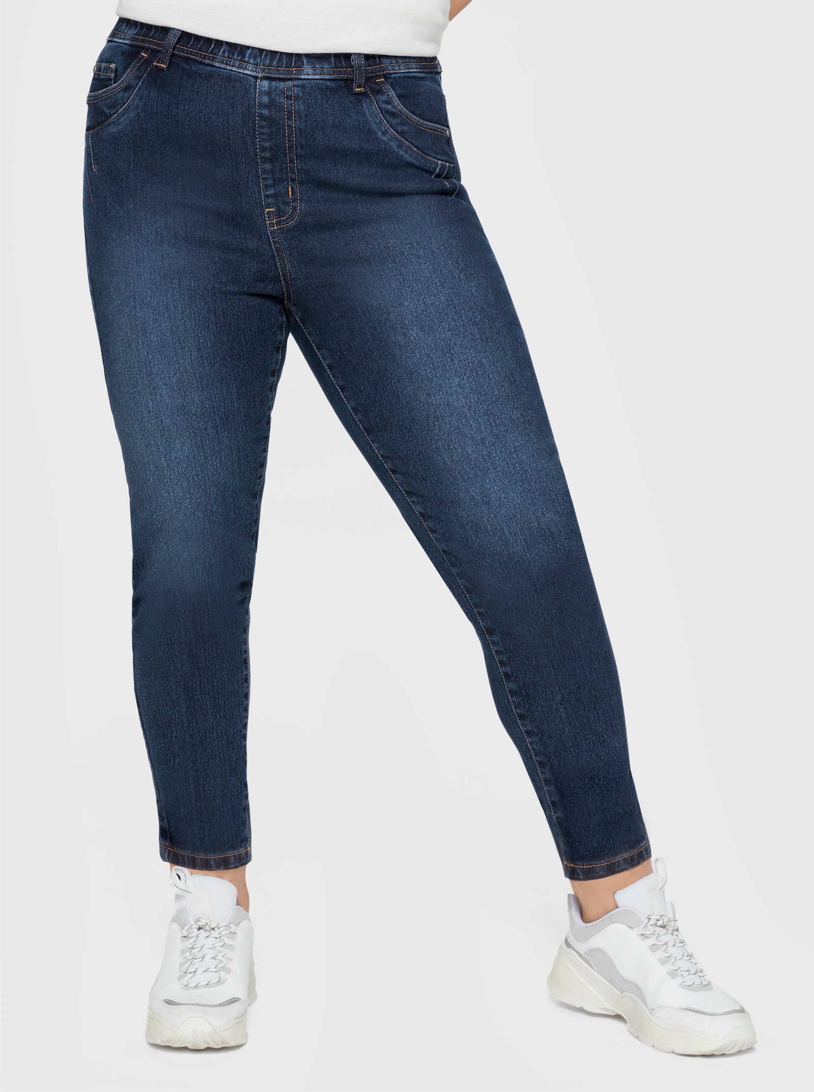 sheego Jeggings mit Gürtelschlaufen - dark blue denim