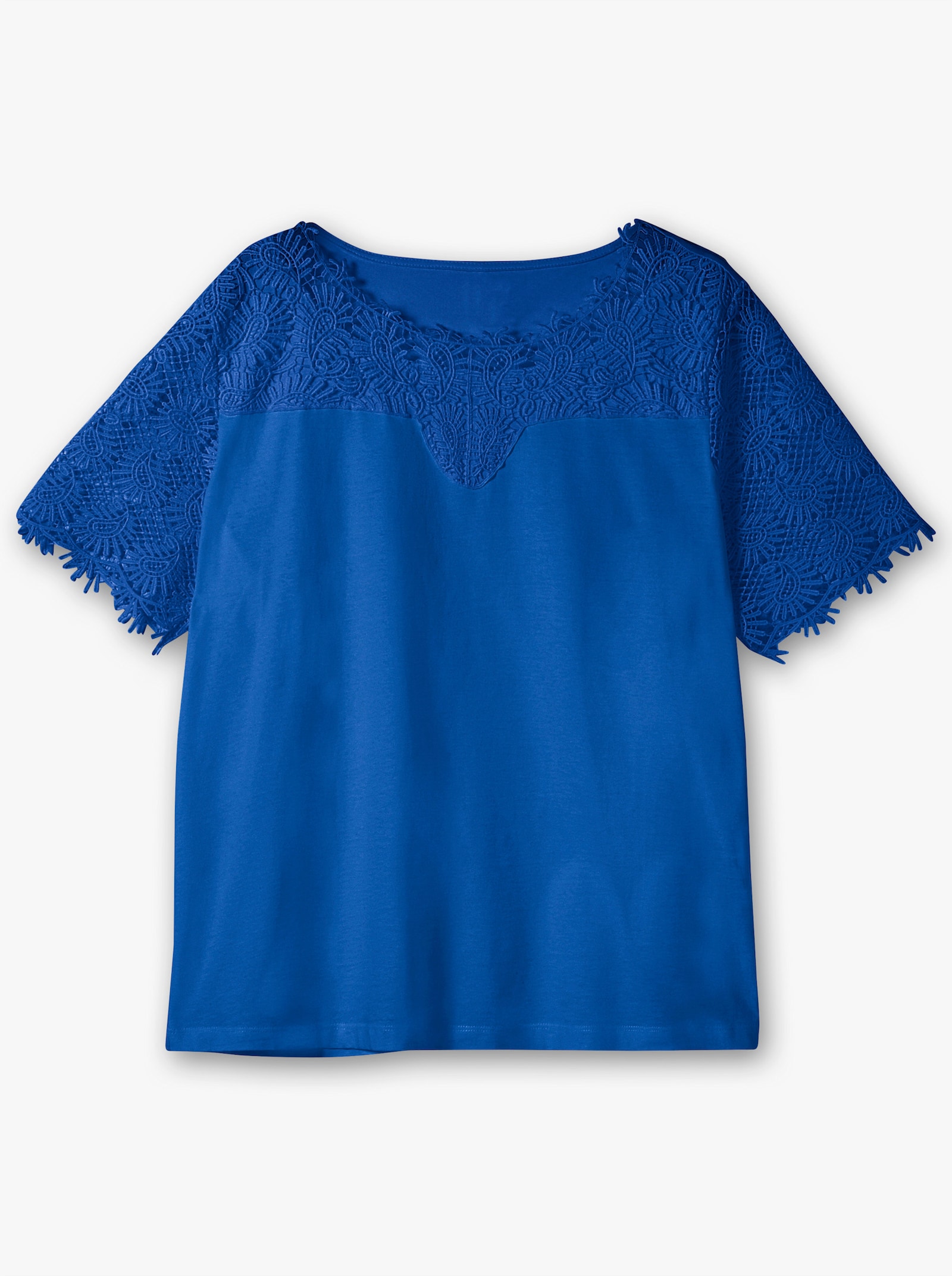 Spitzenshirt mit transparenter Spitze - royalblau