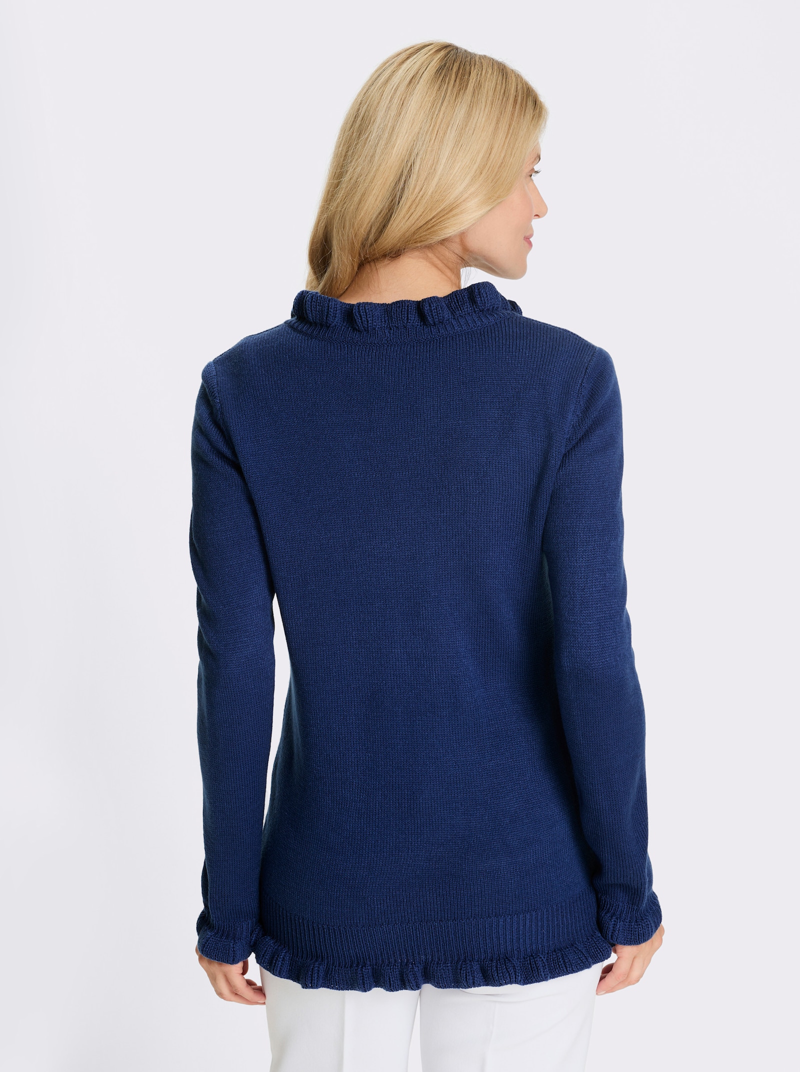Strickjacke mit Rüschen-Verzierung - royalblau