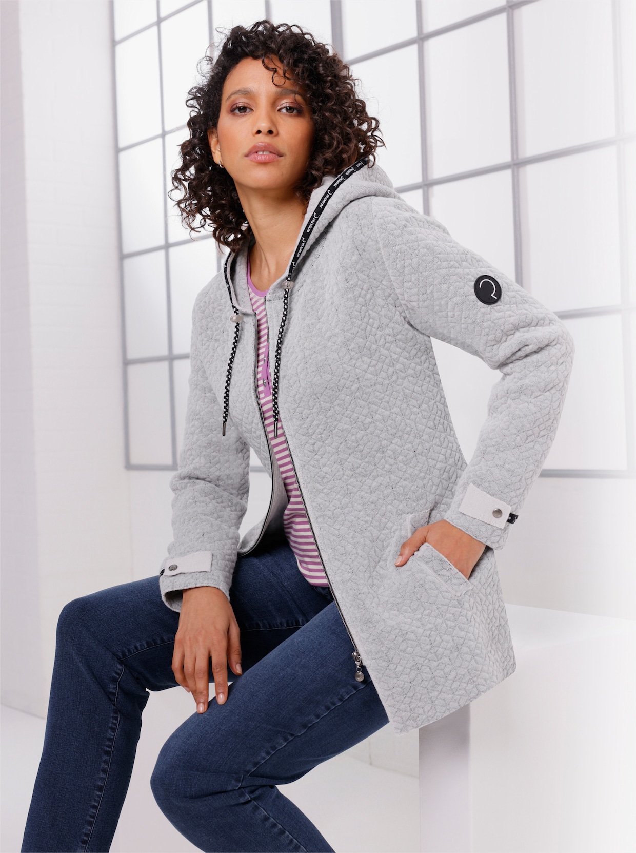 CREATION L PREMIUM Veste en tricot en mélange de laine - gris clair