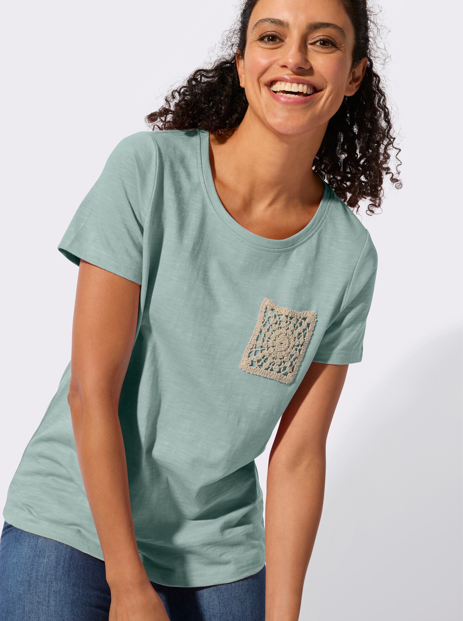 Kurzarmshirt in Flammgarn-Qualität - kalkmint