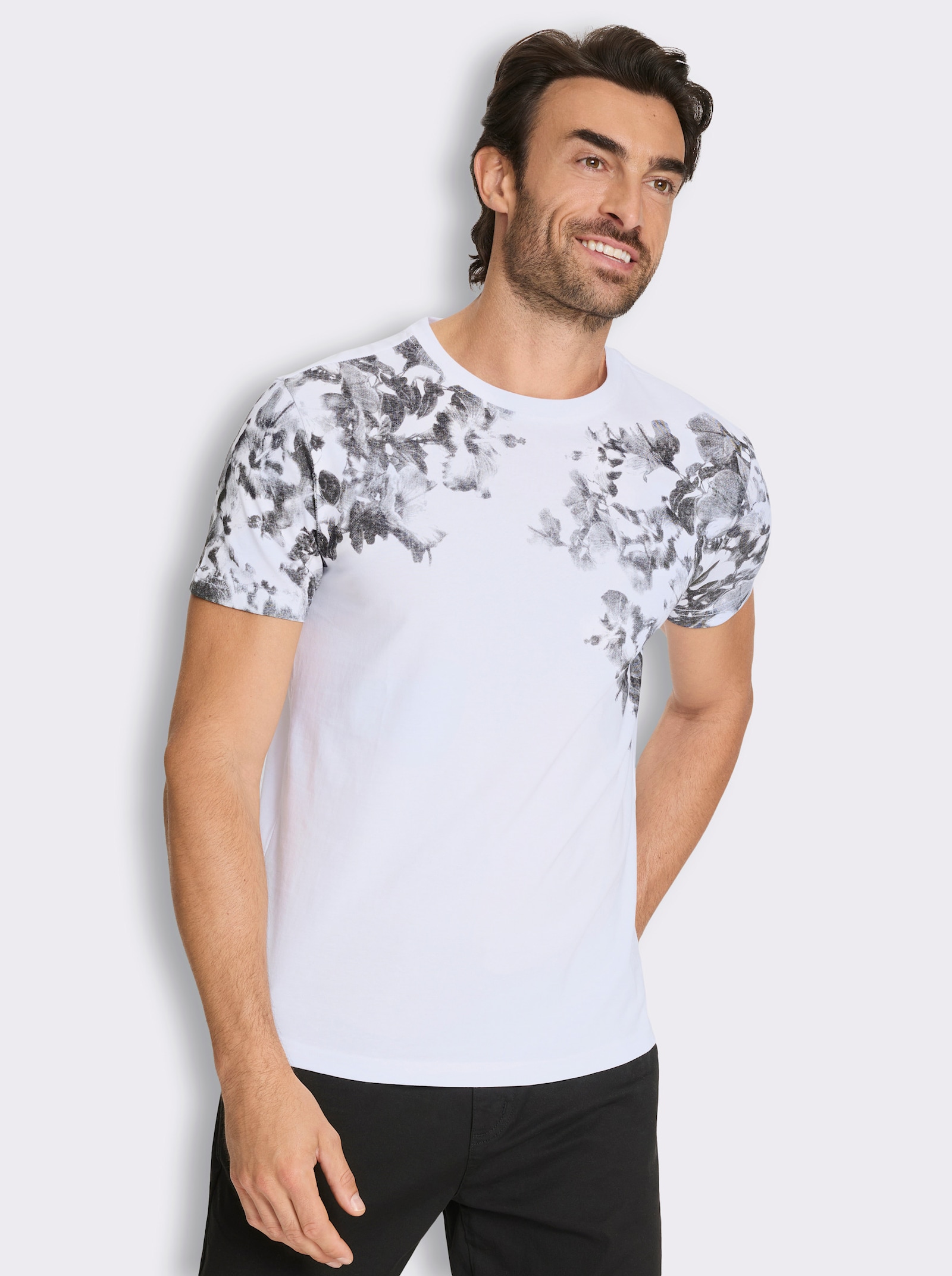 Marco Donati Kurzarmshirt mit Blumen-Print - weiß-bedruckt