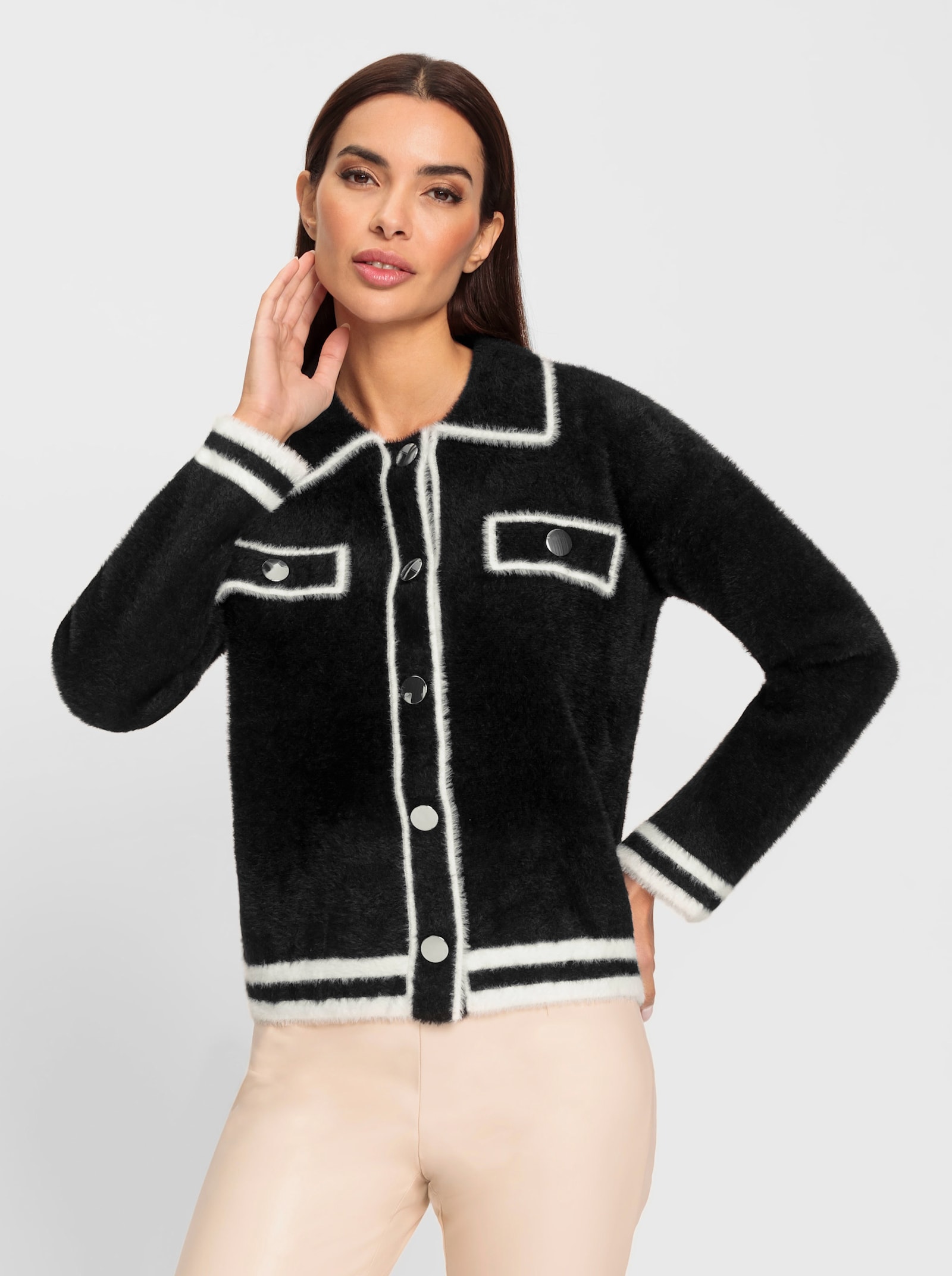 heine Strickjacke mit Kontrast-Akzenten - schwarz-ecru