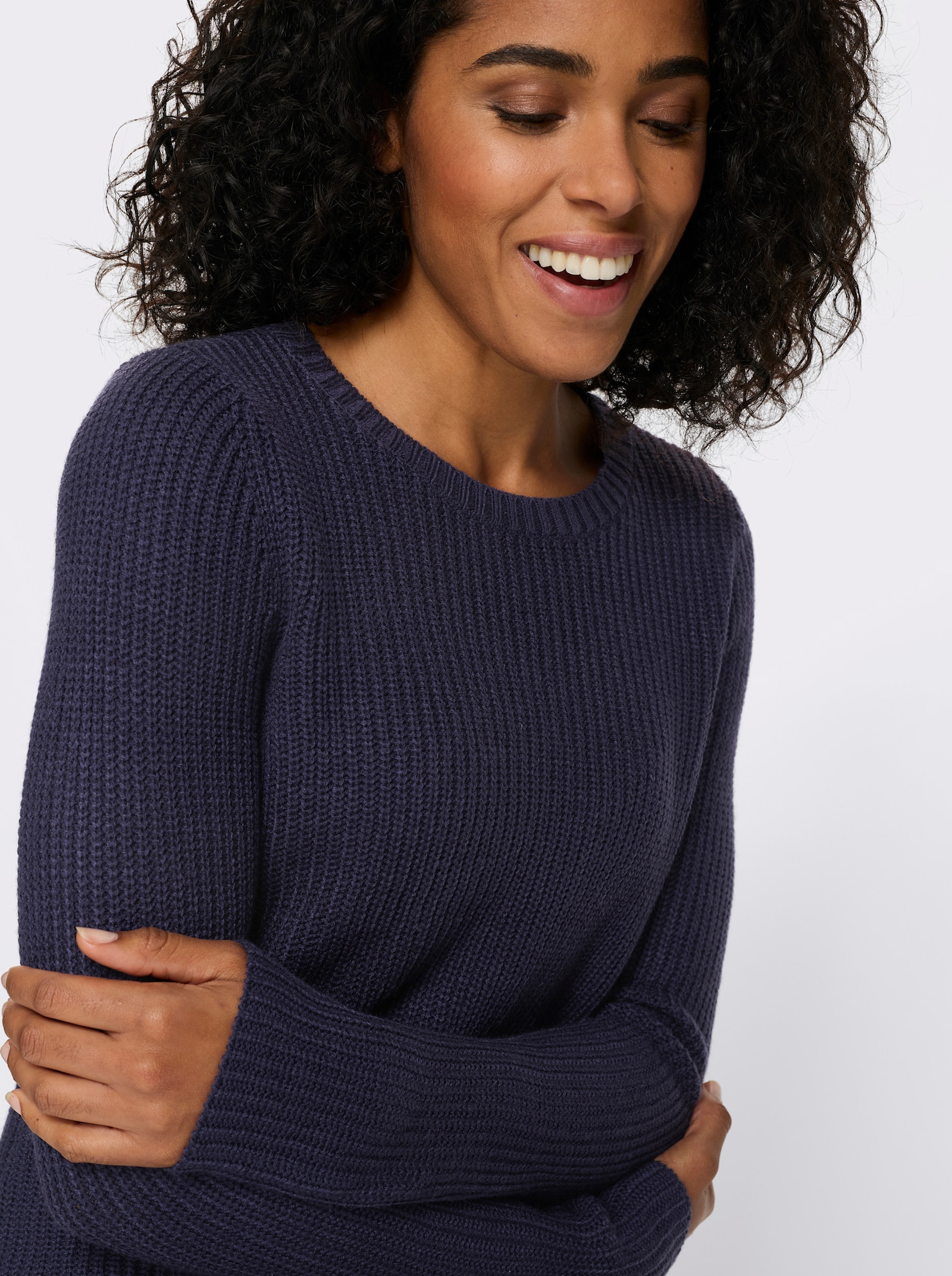 Longpullover in Ripp-Optik - marine