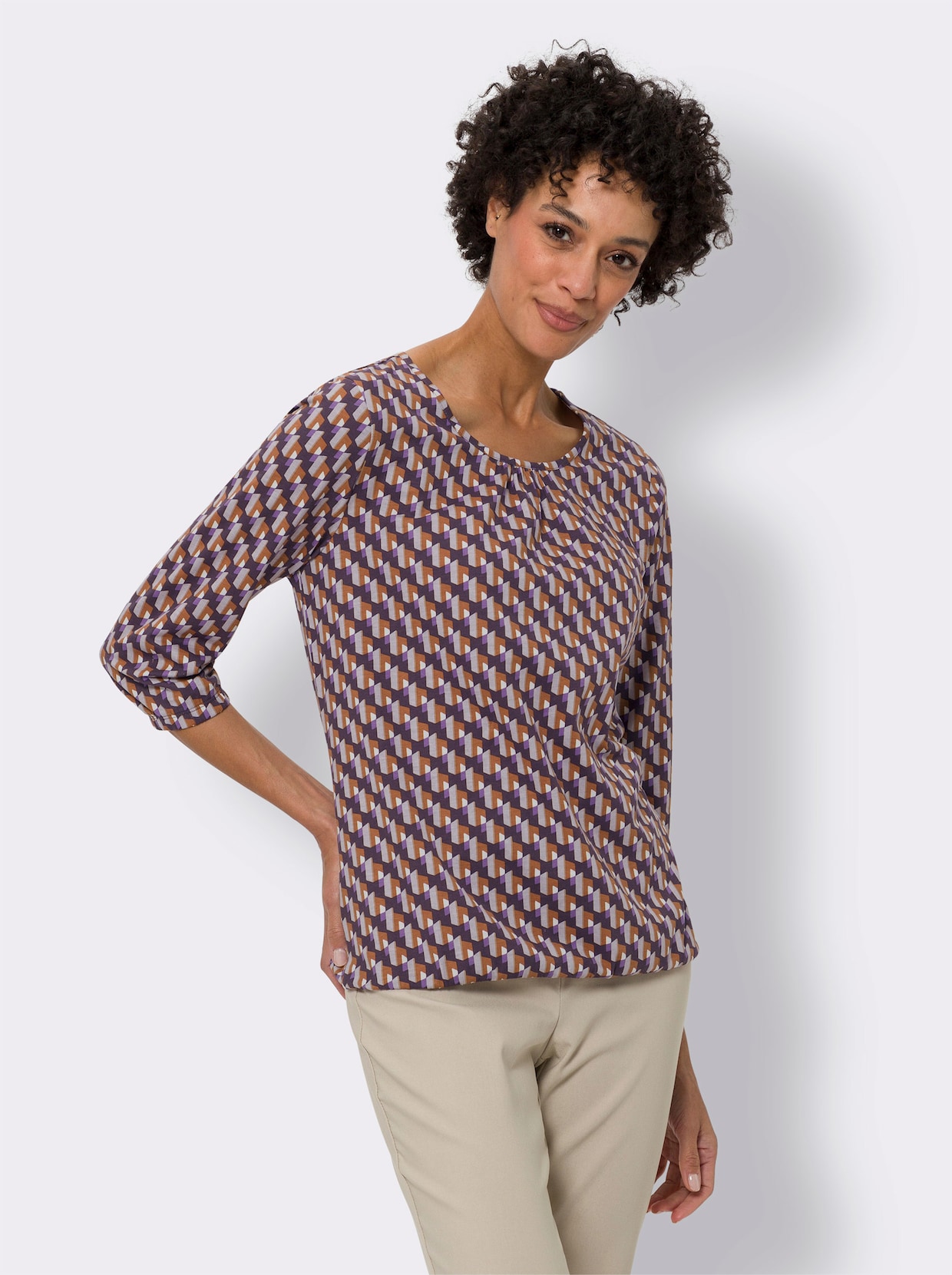 3/4-Arm-Shirt - aubergine-flieder-bedruckt