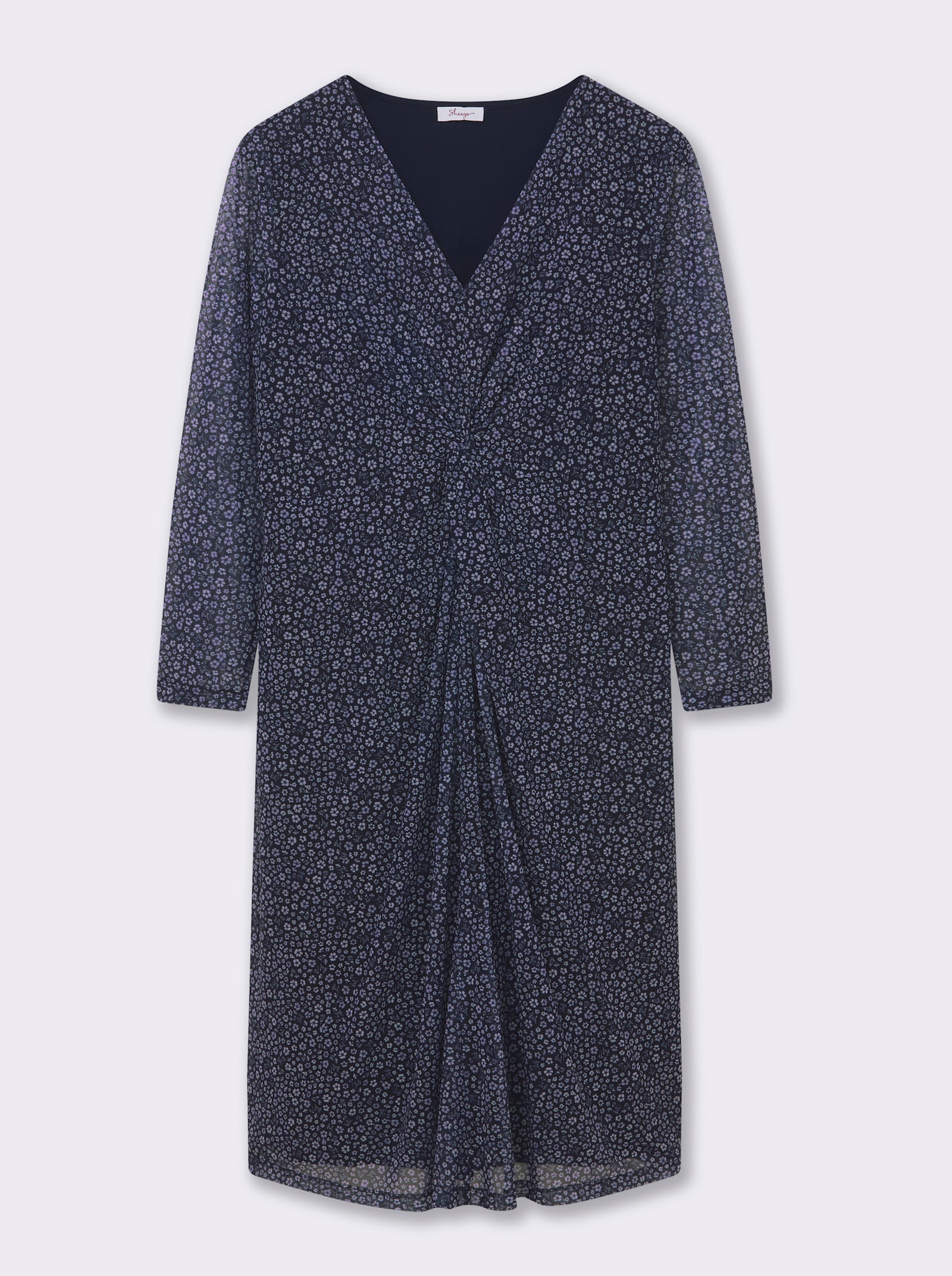 sheego Blumenkleid aus Mesh, mit Knotendetail - tiefblau-bedruckt