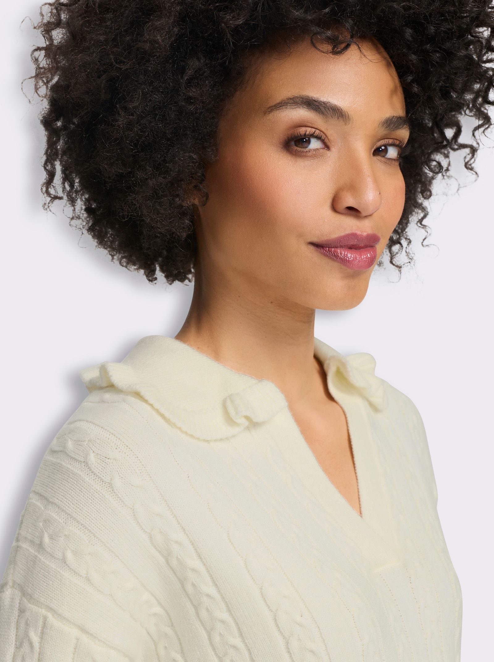 heine Langarm-Pullover mit Zopfmuster - champagner