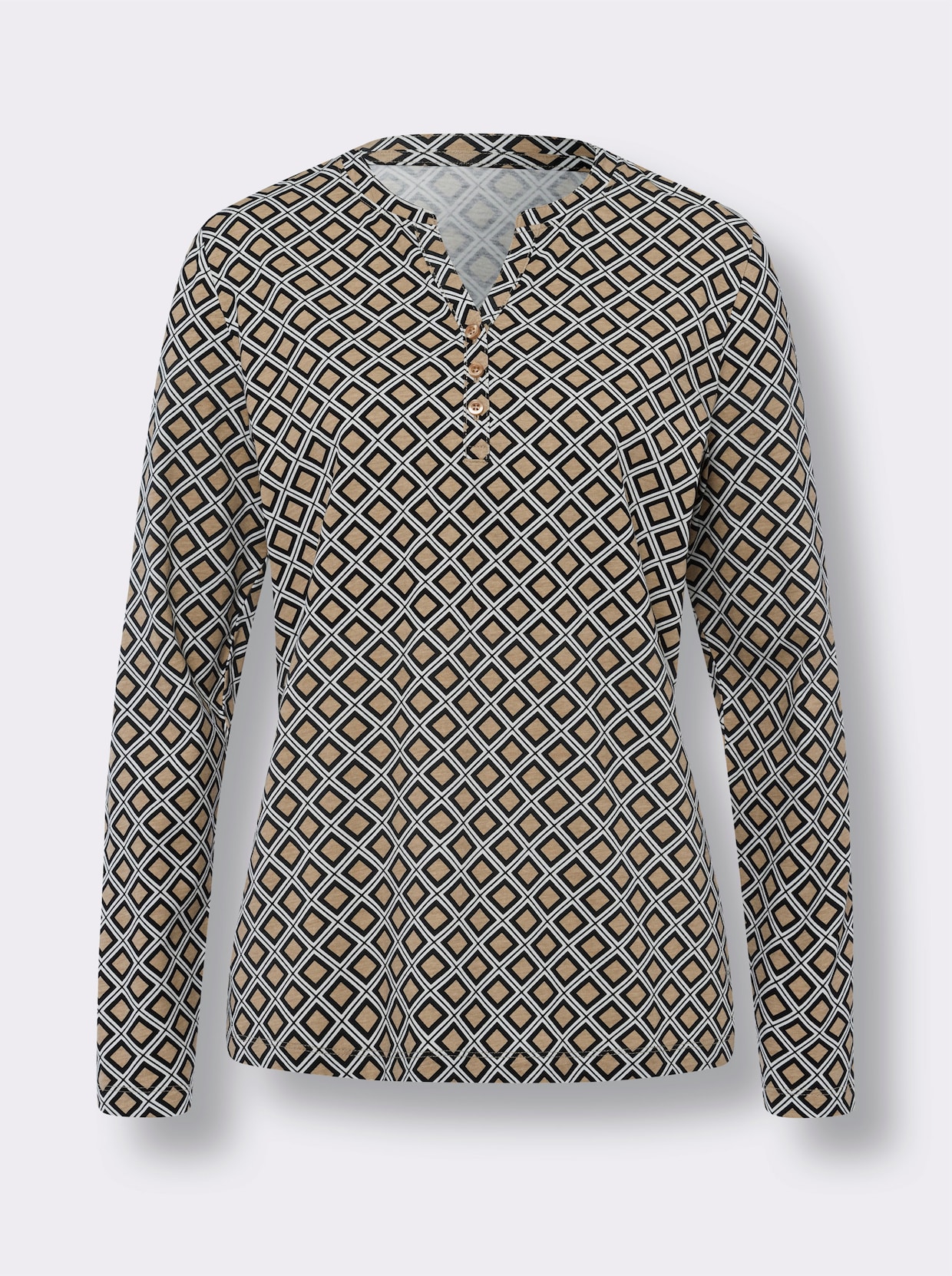 heine Shirt met lange mouwen - zwart/beige geprint