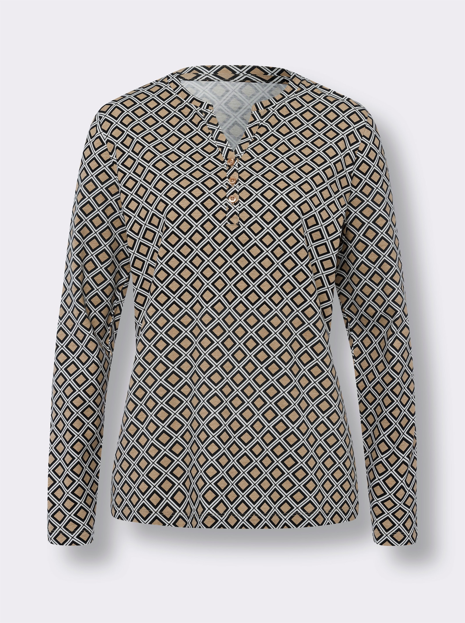 heine Shirt met lange mouwen en minimalistische print - zwart/beige geprint