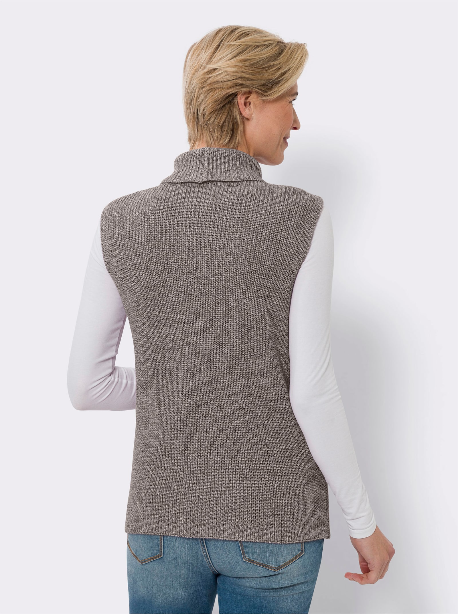 Slip-over met rolkraag, gemêleerd - choco gemêleerd