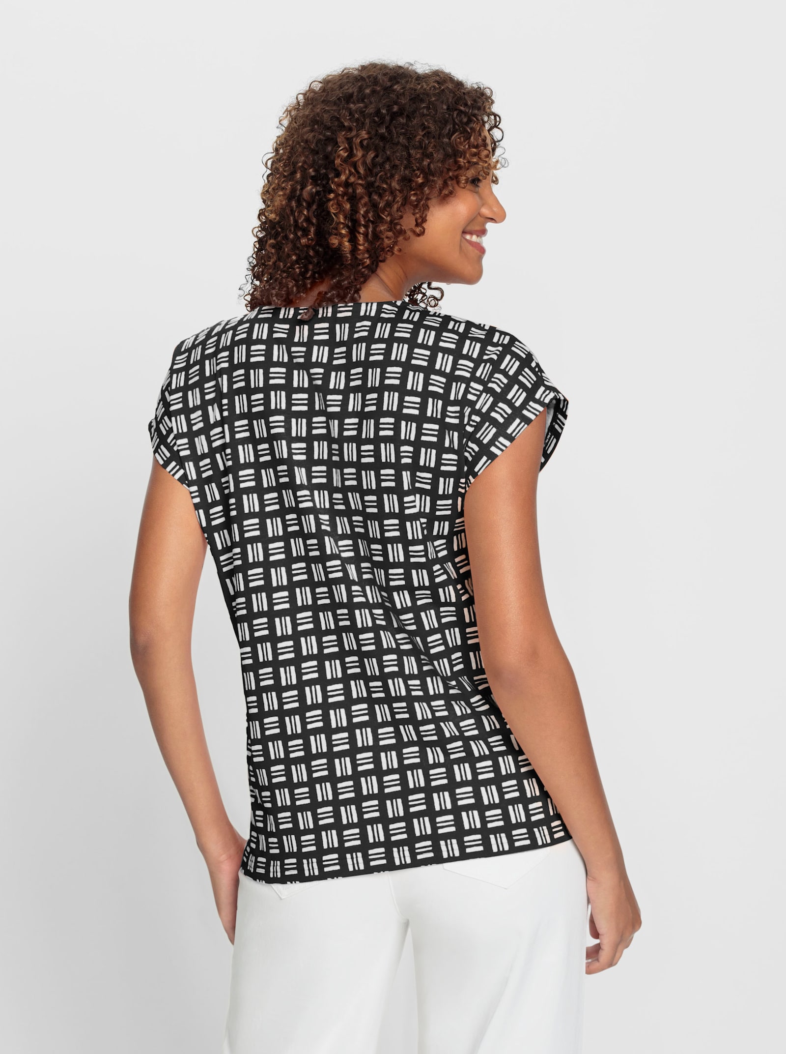 Shirt met print, van puur katoen - zwart/ecru geprint