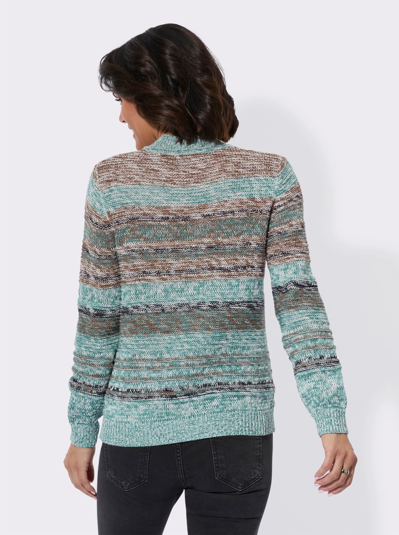 Langarm-Pullover mit Strickstruktur - jade-braun-meliert