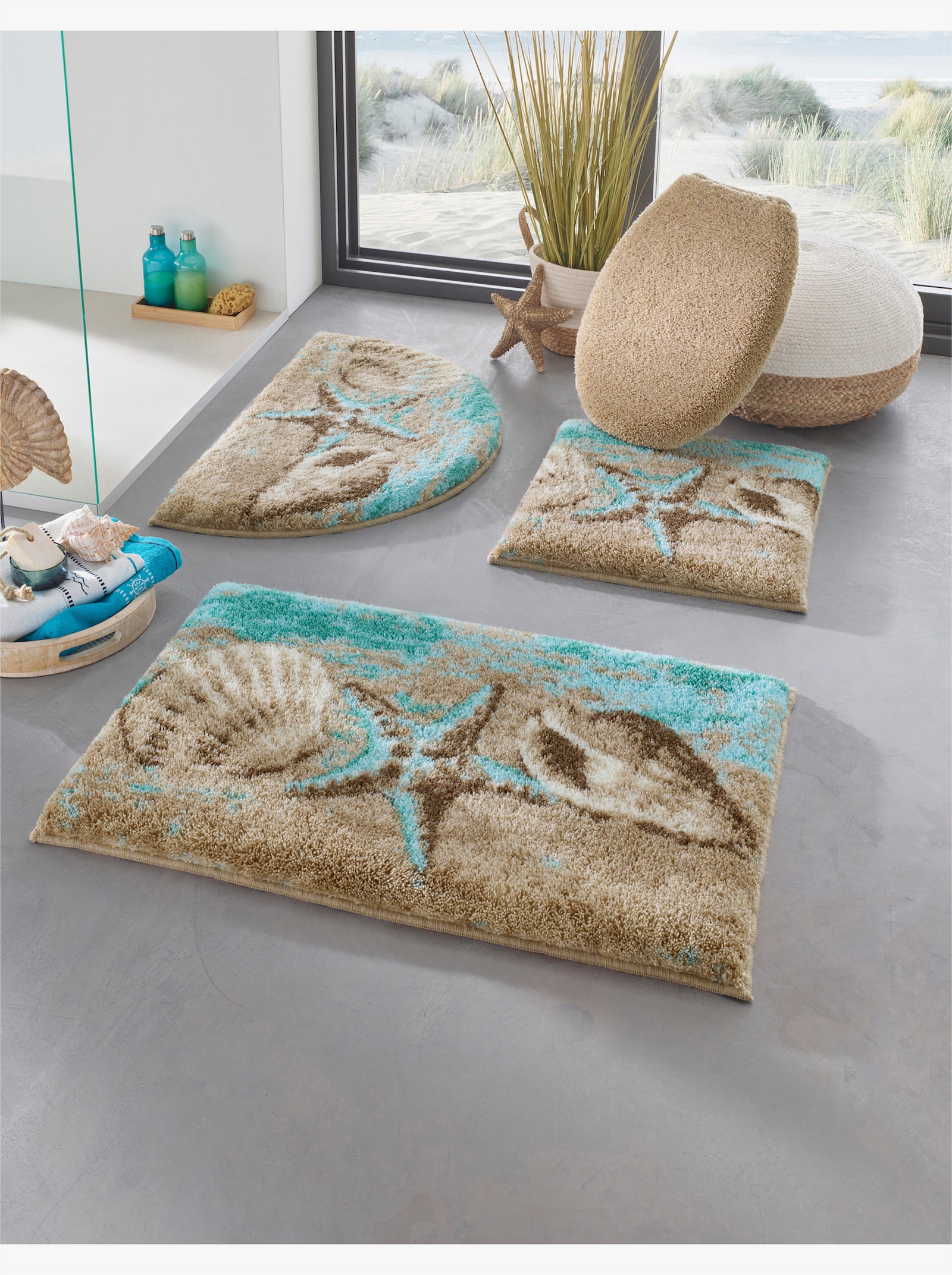 Grund Badematte - türkis-sand-gemustert