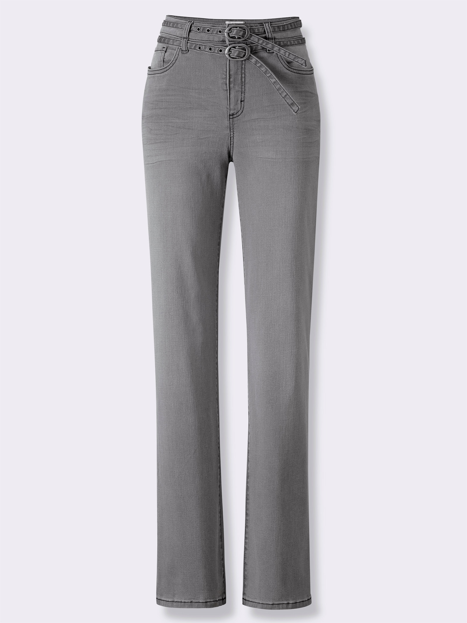 heine 5-Pocket-Hose inklusive Denim-Gürtel - stone-grey-denim