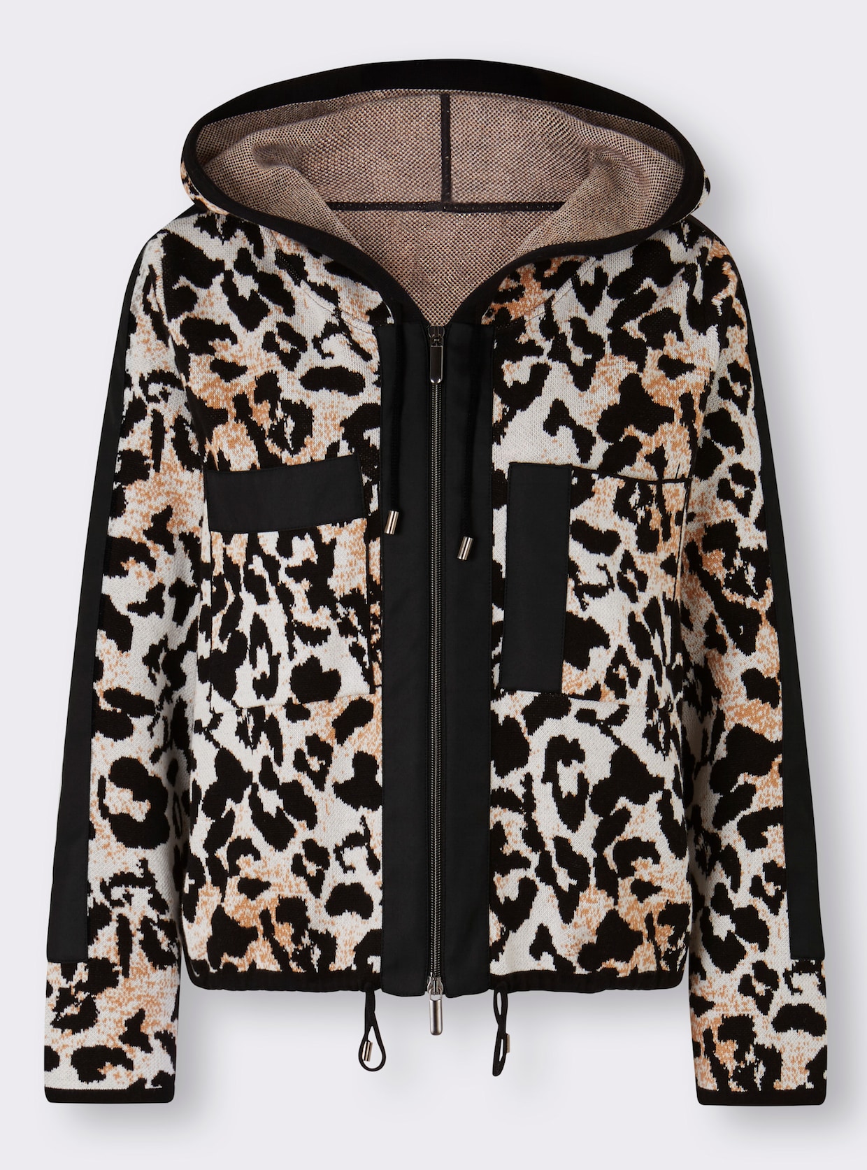 heine Veste à capuche en tricot - couleur ivoire-noir à motifs