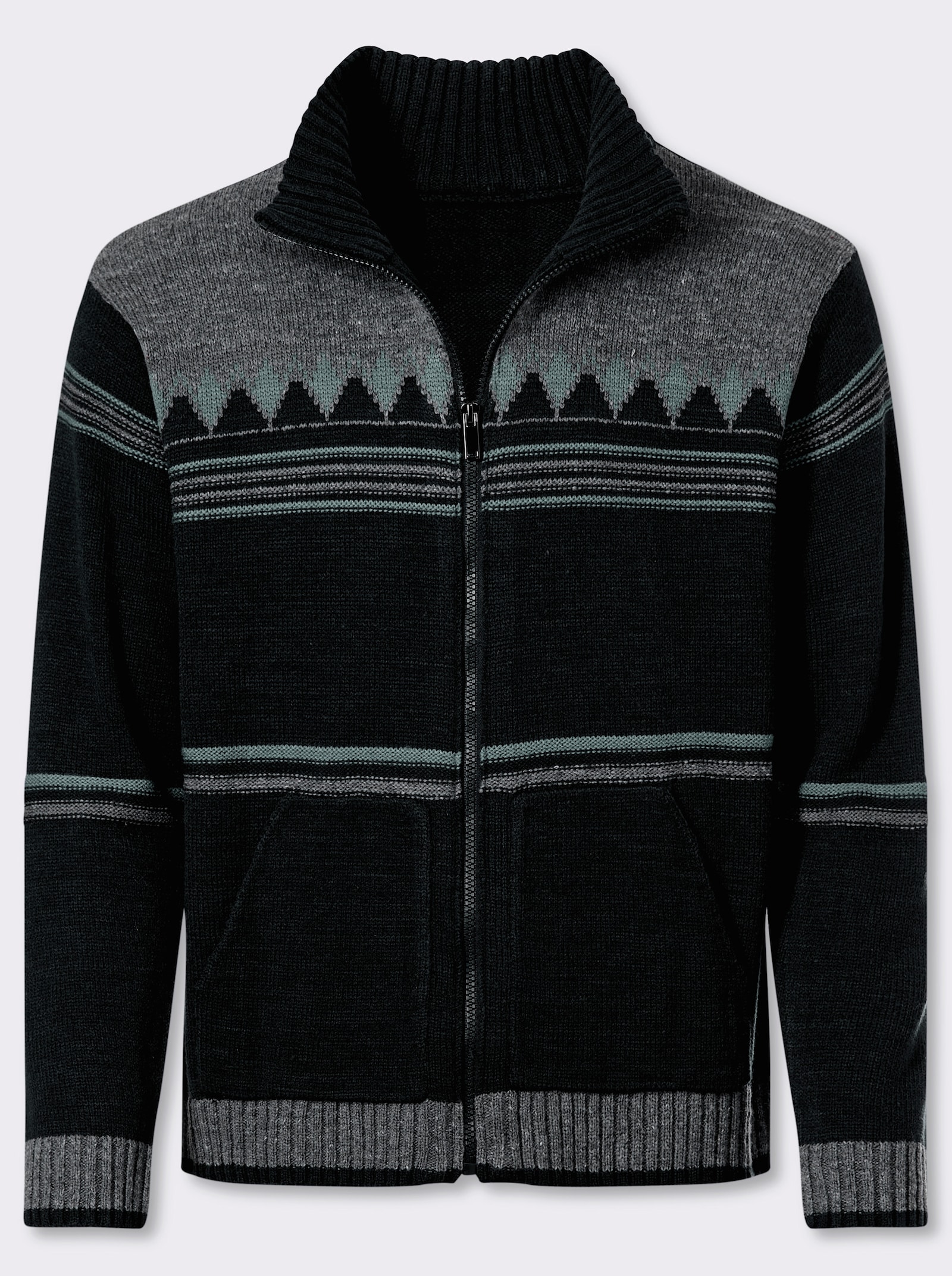 Catamaran Strickjacke mit Woll-Anteil - schwarz-gemustert