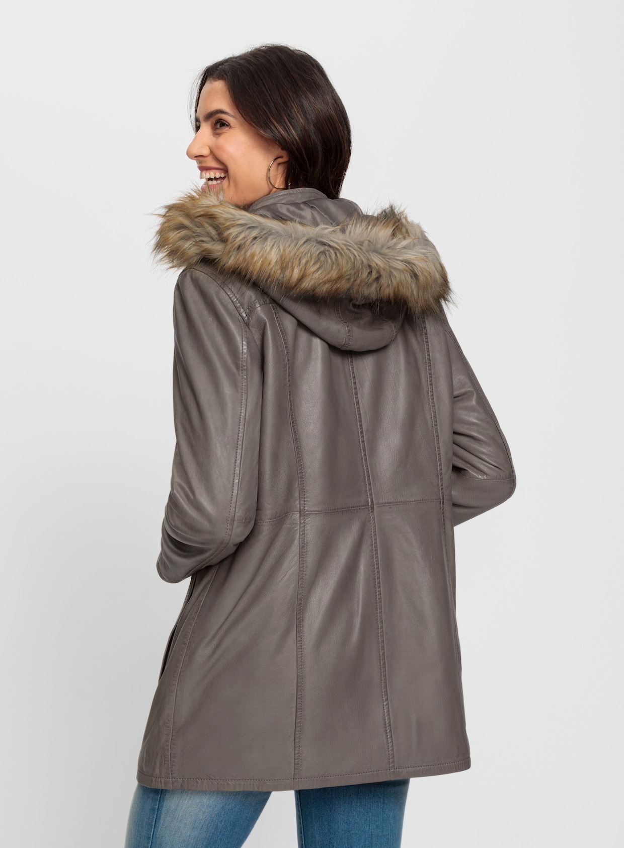 Leder-Jacke - dunkeltaupe